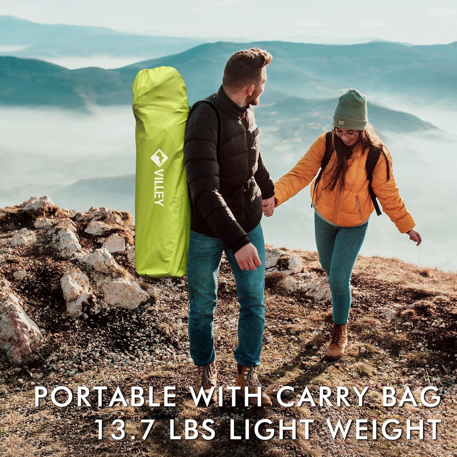 image:imageVILLEY Double Camping Chair Extra Wide Loveseat Heavy Duty Padded Camping Couch Portable Folding Camp Chair wCarry Bag Steel Frame Cup Holders for Camping Lawn Picnic Sports Supports 500 LBSGreen