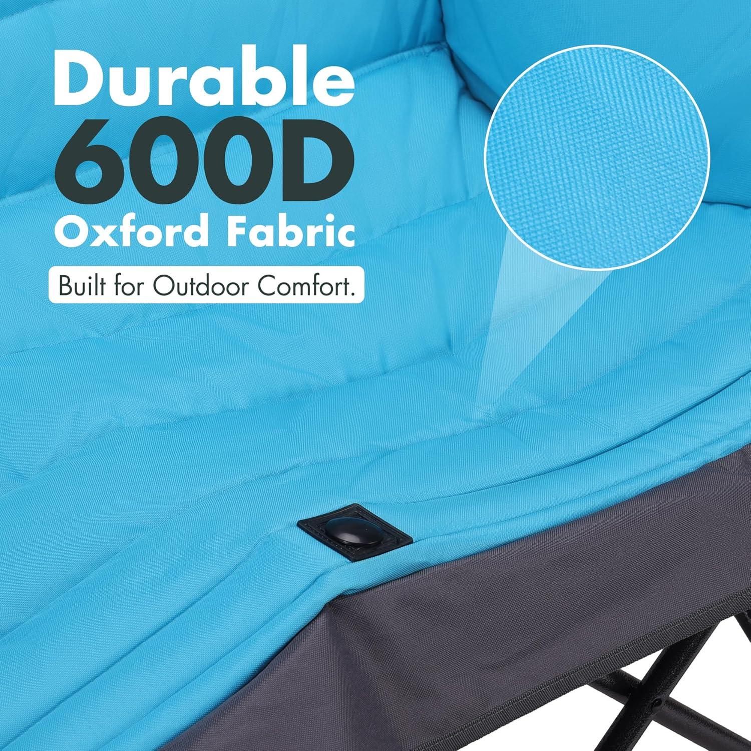 image:imageVILLEY Double Camping Chair wCooler Bag Extra Wide Loveseat Heavy Duty Padded Camping Couch Portable Folding Chair wCarry Bag Steel Frame Cup Holders for Camp Lawn Picnic Sports Support 600LBSBlue