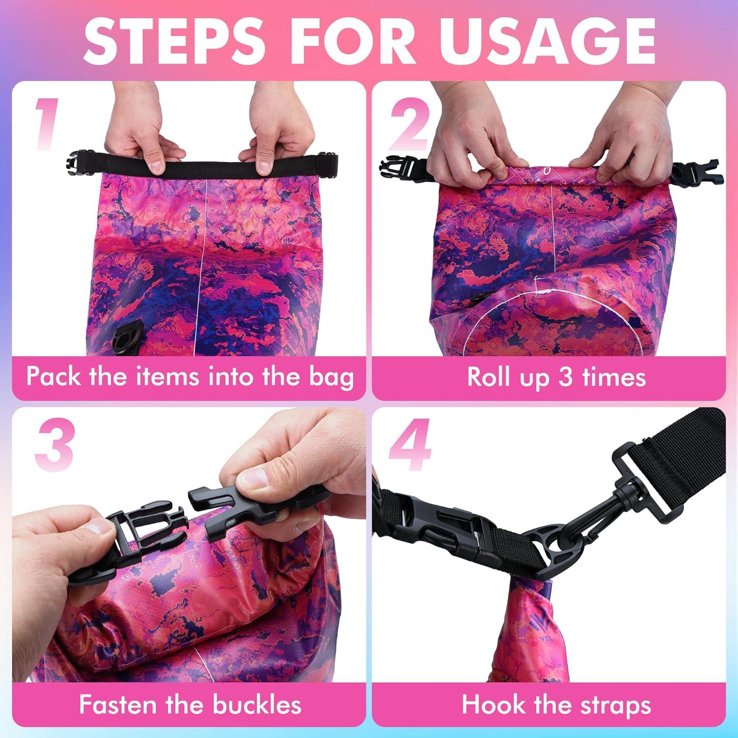 image:imageVILLEY Dry Bag Waterproof 5L Roll Top Storage Backpack Keeps Gear Dry Lightweight Backpack for Kayaking Boating Camping Swimming and Beach Accessories Purple CamoRed Camo