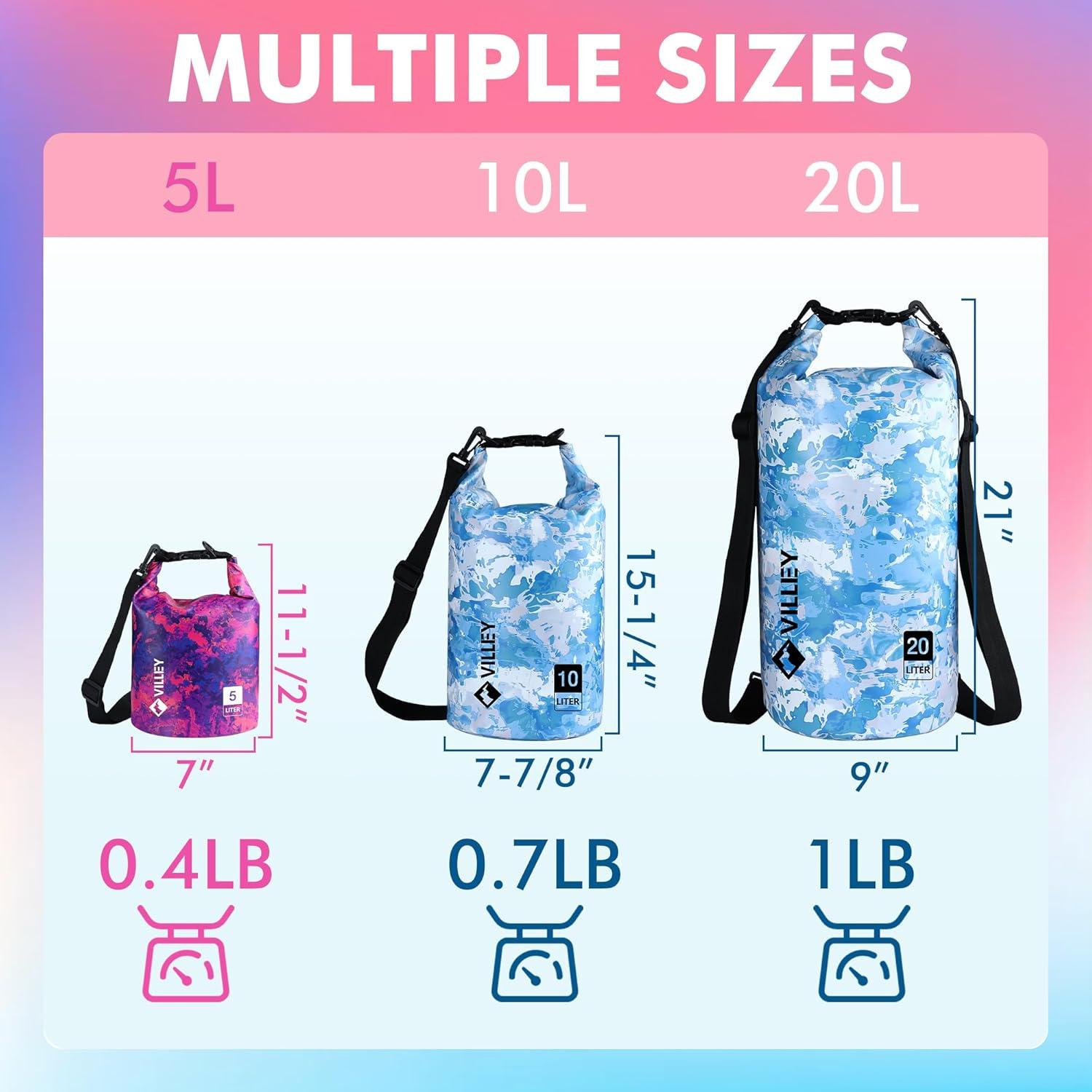 image:imageVILLEY Dry Bag Waterproof 5L Roll Top Storage Backpack Keeps Gear Dry Lightweight Backpack for Kayaking Boating Camping Swimming and Beach Accessories Purple CamoRed Camo