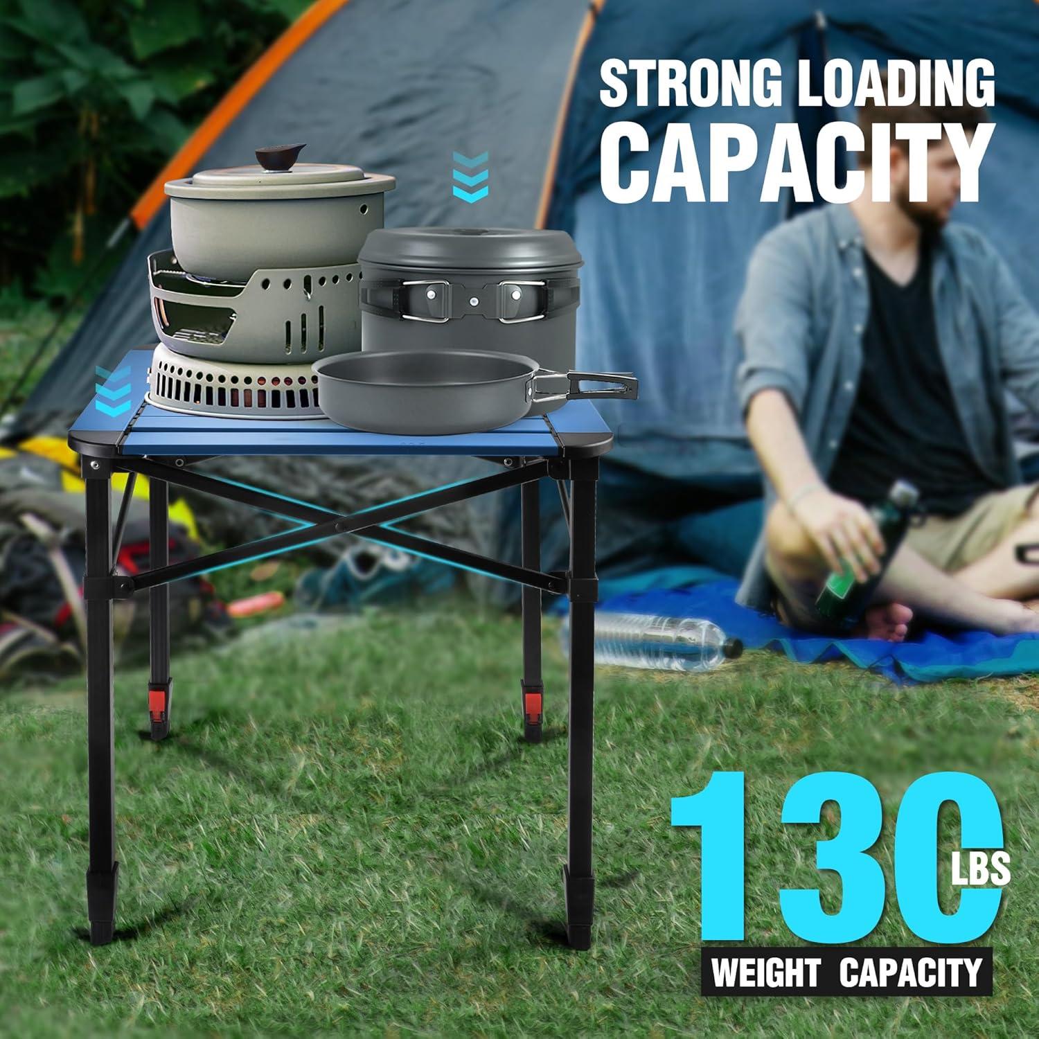 image:imageVILLEY Folding Camping Square Table with Carry Bag Lightweight Aluminum Adjustable Square Table for Outdoor Camping Picnic Backyards BBQ SmallBlue
