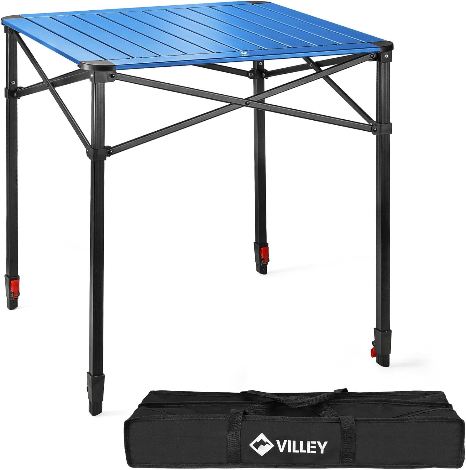 image:imageVILLEY Folding Camping Square Table with Carry Bag Lightweight Aluminum Adjustable Square Table for Outdoor Camping Picnic Backyards BBQ SmallBlue