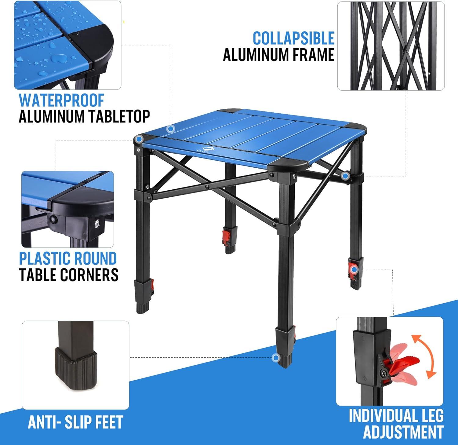 image:imageVILLEY Folding Camping Square Table with Carry Bag Lightweight Aluminum Adjustable Square Table for Outdoor Camping Picnic Backyards BBQ SmallBlue