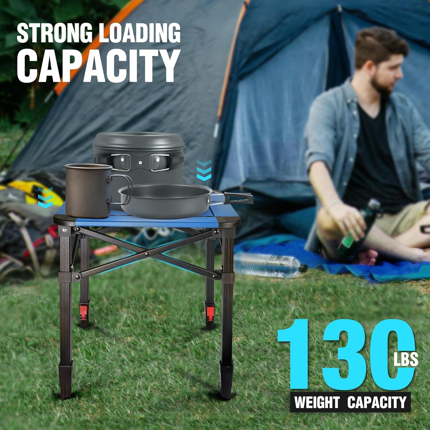 image:imageVILLEY Folding Camping Square Table with Carry Bag Lightweight Aluminum Adjustable Square Table for Outdoor Camping Picnic Backyards BBQ SmallBlue
