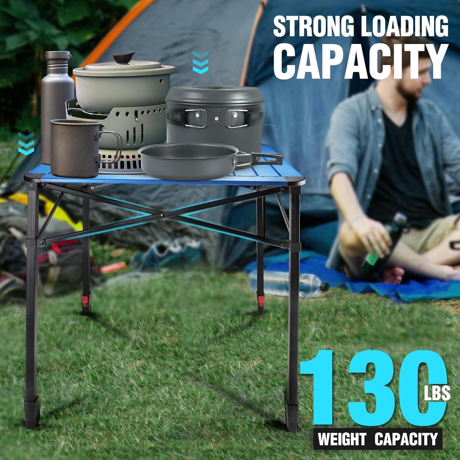 image:imageVILLEY Folding Camping Square Table with Carry Bag Lightweight Aluminum Adjustable Square Table for Outdoor Camping Picnic Backyards BBQ SmallBlue