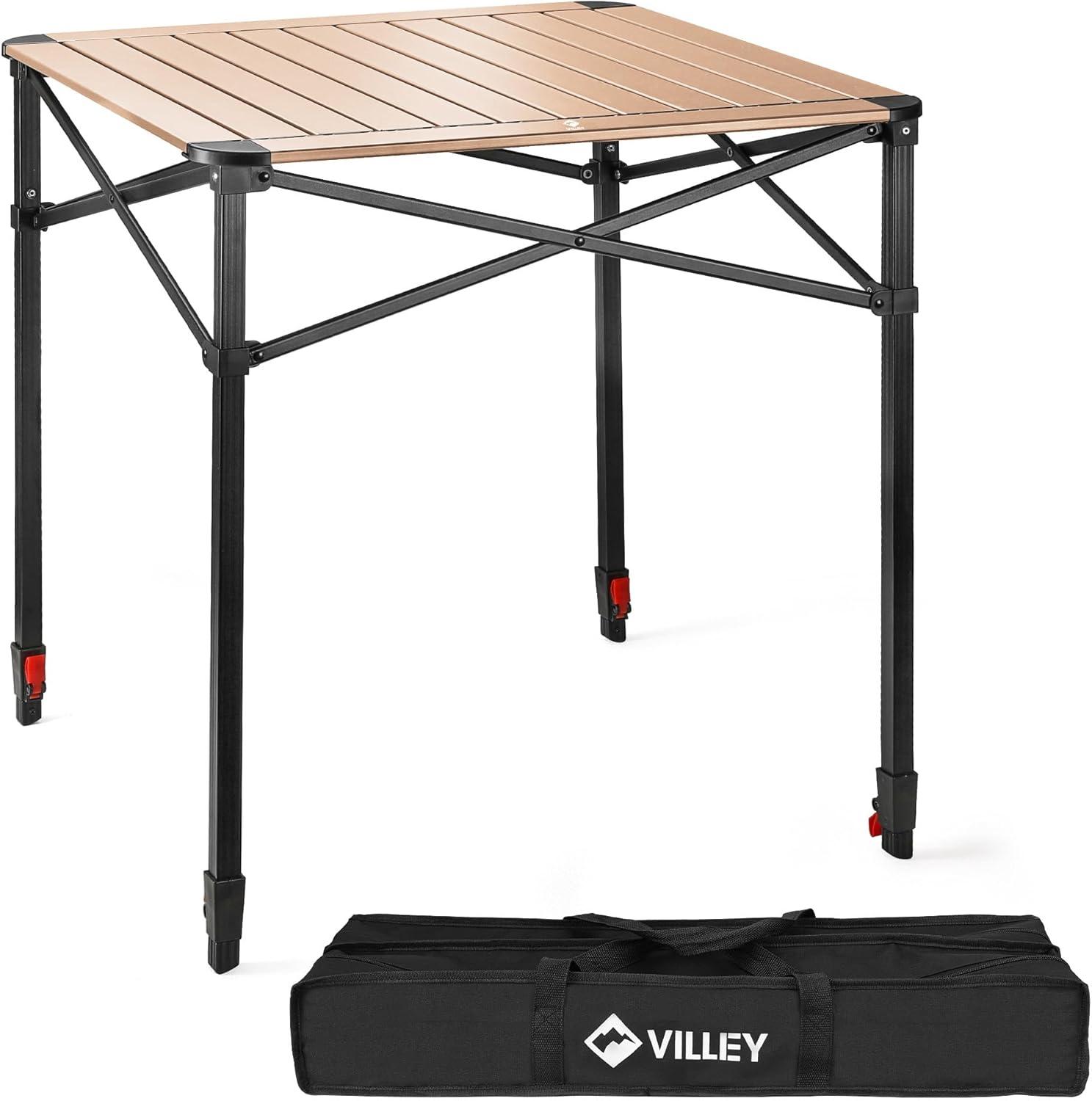 image:imageVILLEY Folding Camping Square Table with Carry Bag Lightweight Aluminum Adjustable Square Table for Outdoor Camping Picnic Backyards BBQ SmallGold