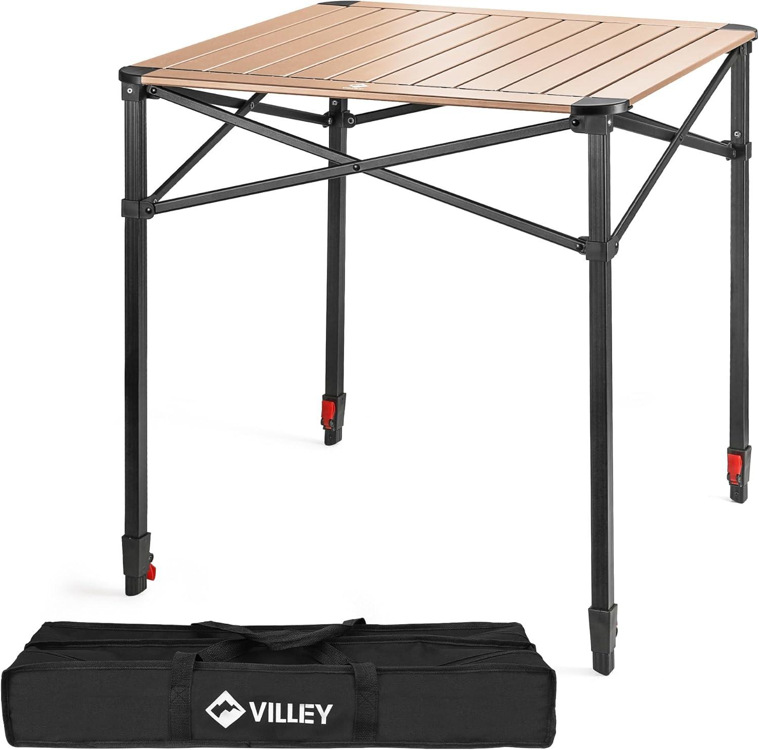 image:imageVILLEY Folding Camping Square Table with Carry Bag Lightweight Aluminum Adjustable Square Table for Outdoor Camping Picnic Backyards BBQ SmallGold