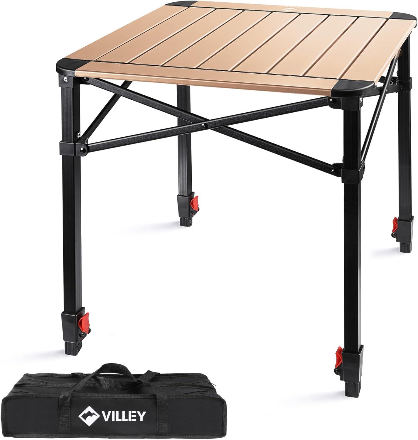 image:imageVILLEY Folding Camping Square Table with Carry Bag Lightweight Aluminum Adjustable Square Table for Outdoor Camping Picnic Backyards BBQ SmallGold