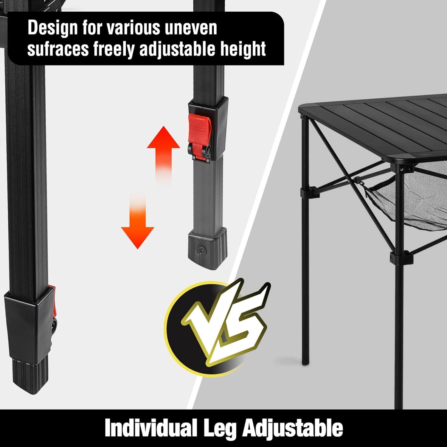image:imageVILLEY Folding Camping Square Table with Carry Bag Lightweight Aluminum Adjustable Square Table for Outdoor Camping Picnic Backyards BBQ SmallGold