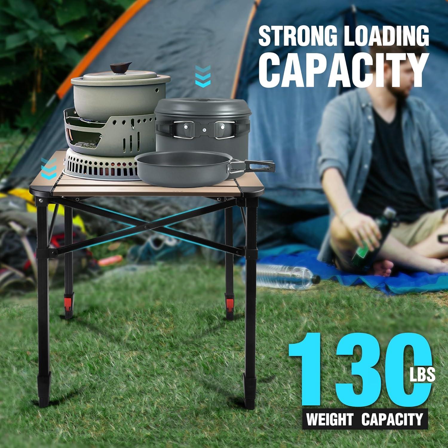 image:imageVILLEY Folding Camping Square Table with Carry Bag Lightweight Aluminum Adjustable Square Table for Outdoor Camping Picnic Backyards BBQ SmallGold