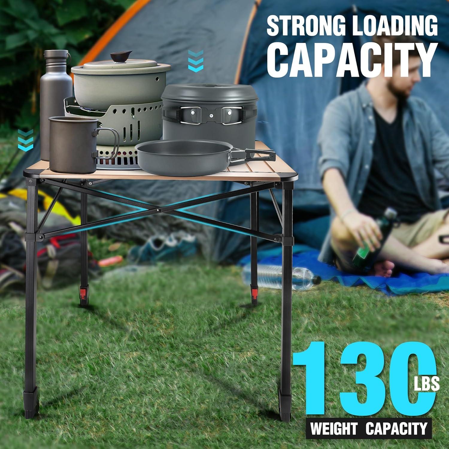 image:imageVILLEY Folding Camping Square Table with Carry Bag Lightweight Aluminum Adjustable Square Table for Outdoor Camping Picnic Backyards BBQ SmallGold