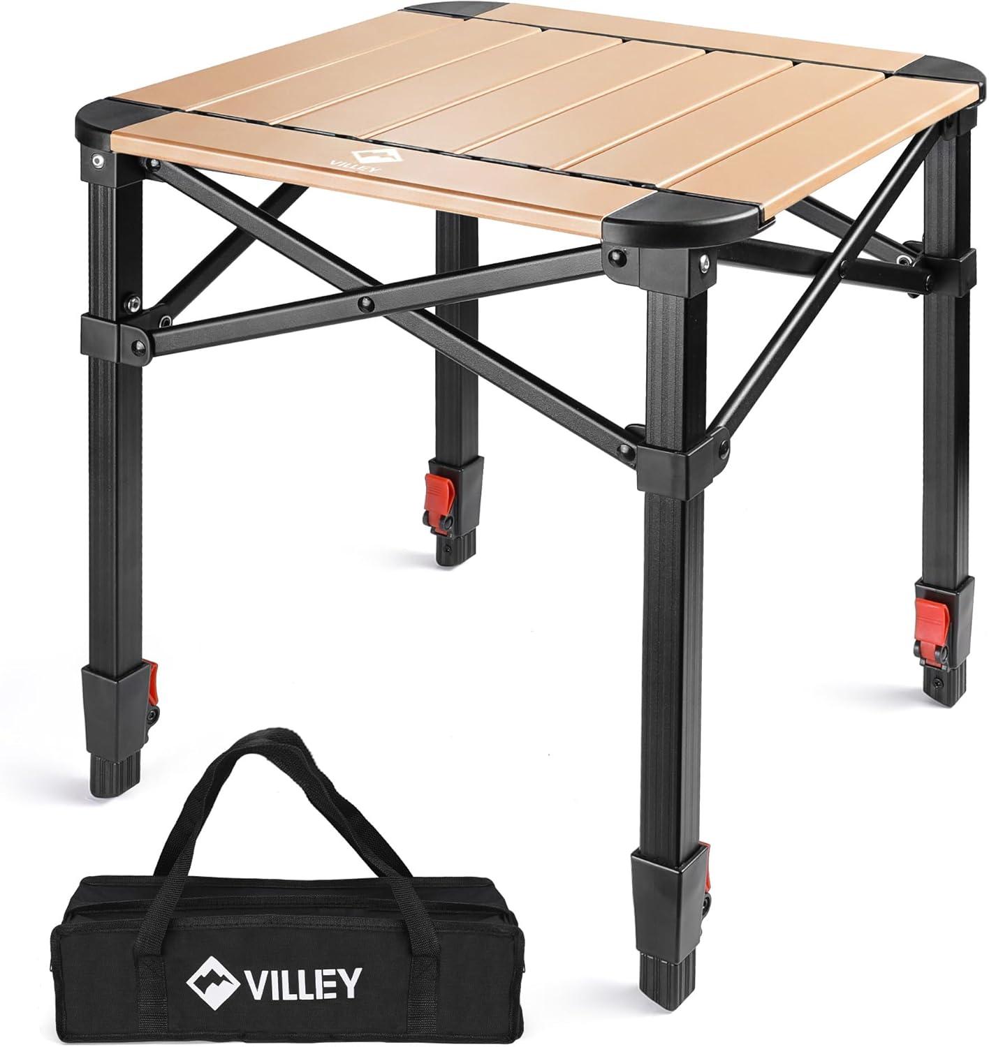 image:imageVILLEY Folding Camping Square Table with Carry Bag Lightweight Aluminum Adjustable Square Table for Outdoor Camping Picnic Backyards BBQ SmallGold