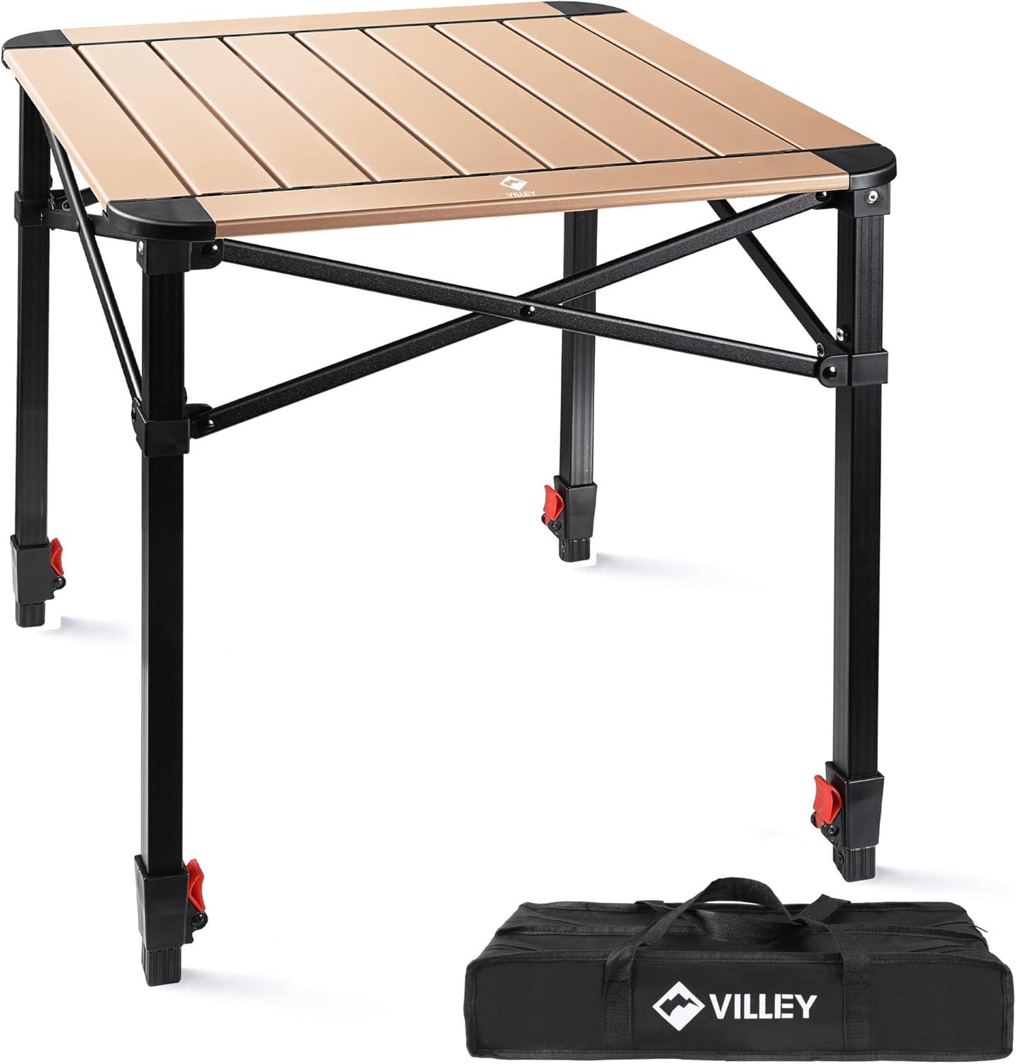 image:imageVILLEY Folding Camping Square Table with Carry Bag Lightweight Aluminum Adjustable Square Table for Outdoor Camping Picnic Backyards BBQ SmallGold