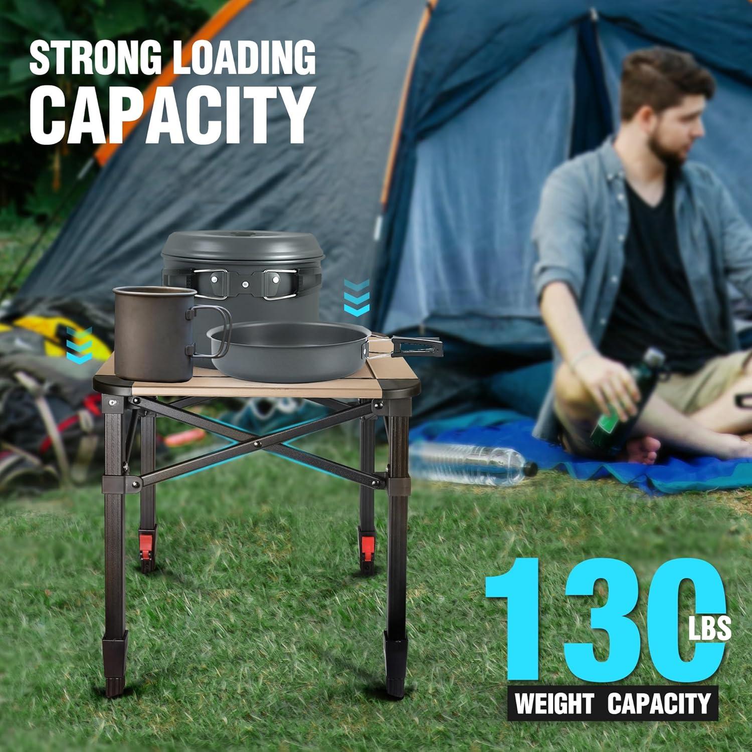 image:imageVILLEY Folding Camping Square Table with Carry Bag Lightweight Aluminum Adjustable Square Table for Outdoor Camping Picnic Backyards BBQ SmallGold