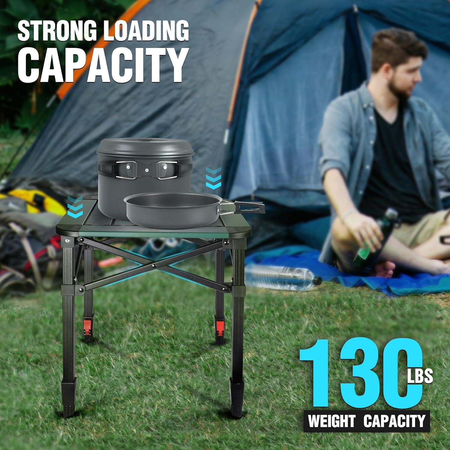 image:imageVILLEY Folding Camping Square Table with Carry Bag Lightweight Aluminum Adjustable Square Table for Outdoor Camping Picnic Backyards BBQ SmallGreen