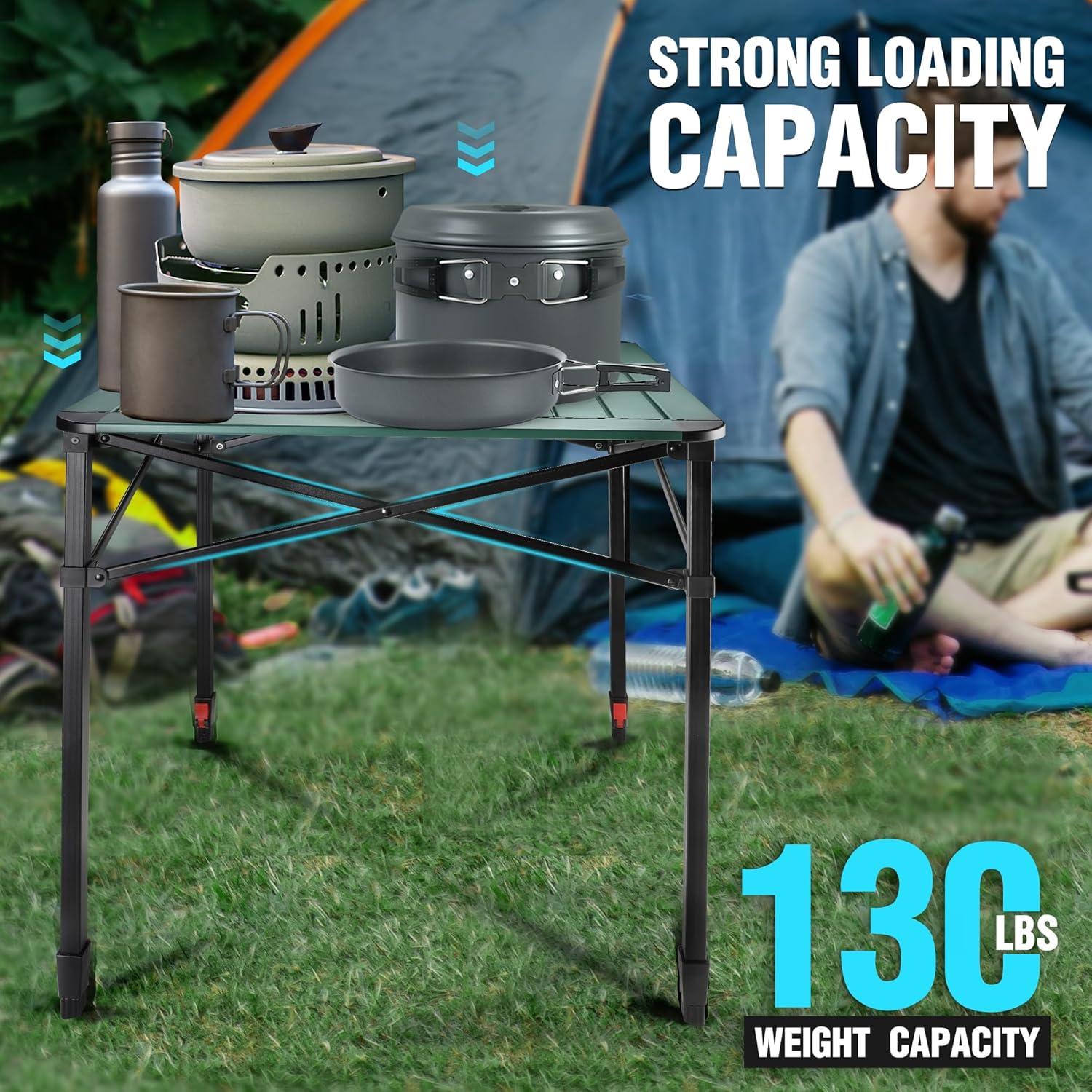 image:imageVILLEY Folding Camping Square Table with Carry Bag Lightweight Aluminum Adjustable Square Table for Outdoor Camping Picnic Backyards BBQ SmallGreen