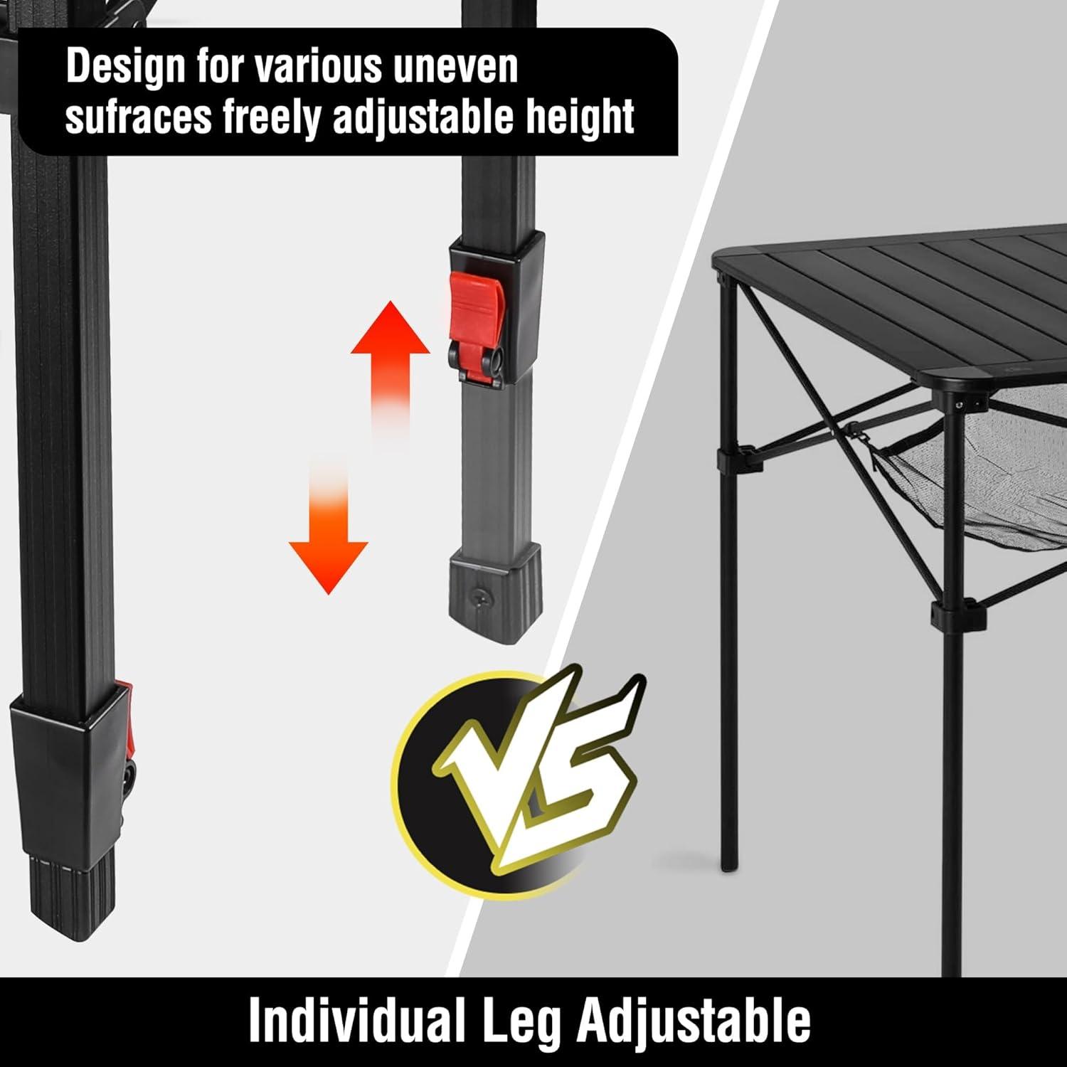 image:imageVILLEY Folding Camping Square Table with Carry Bag Lightweight Aluminum Adjustable Square Table for Outdoor Camping Picnic Backyards BBQ SmallGreen
