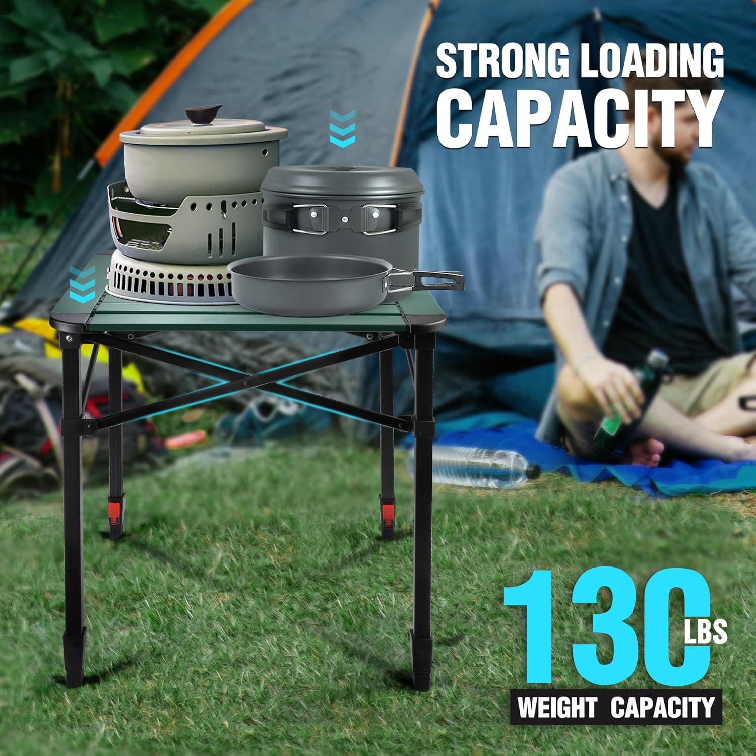 image:imageVILLEY Folding Camping Square Table with Carry Bag Lightweight Aluminum Adjustable Square Table for Outdoor Camping Picnic Backyards BBQ SmallGreen