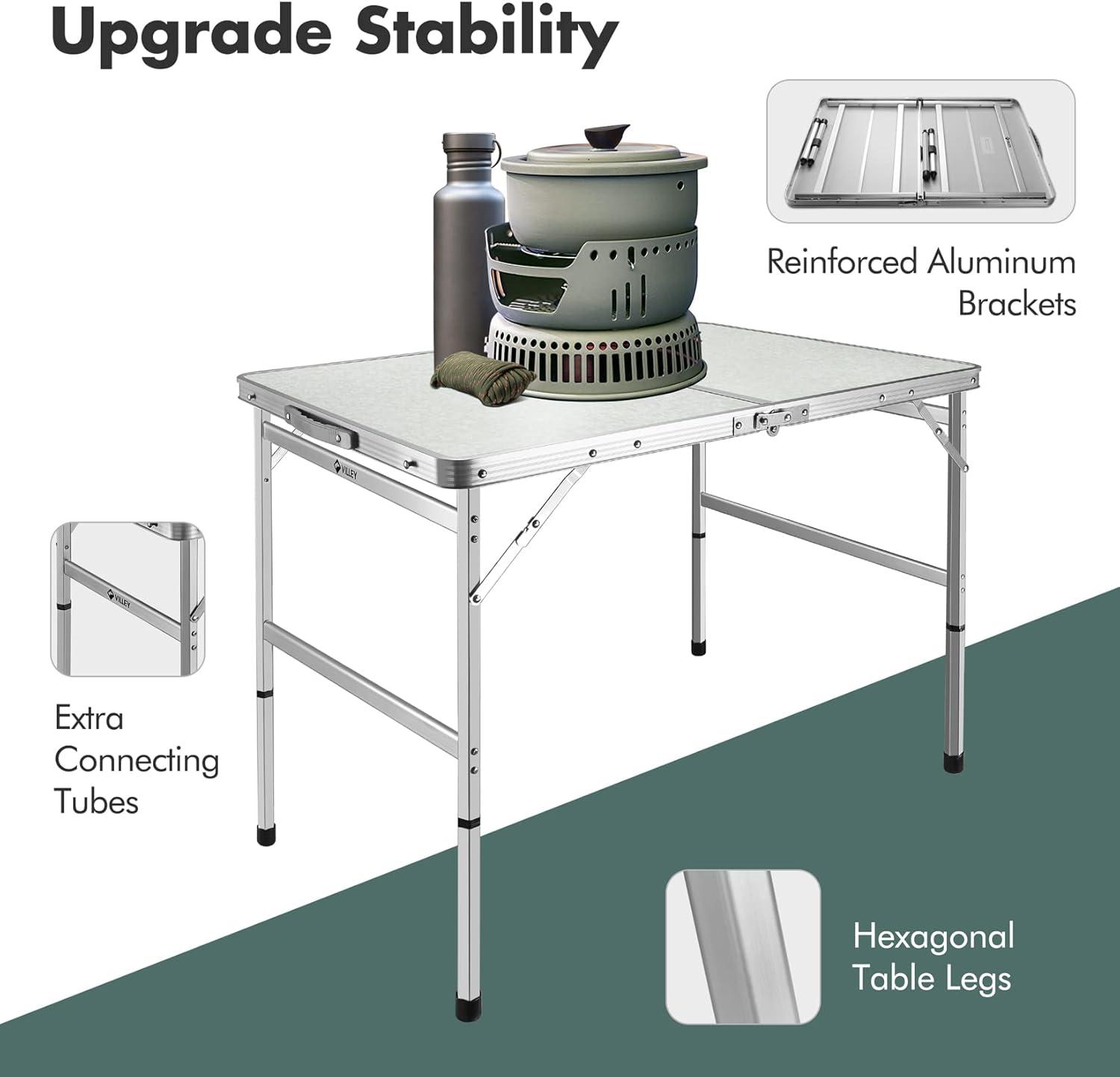 image:imageVILLEY Folding Camping Table 3ft Small Portable Lightweight Outdoor Table with Aluminum Adjustable Legs for Travel Picnic Cooking Beach3ft36L x 23W 2 Height 1627