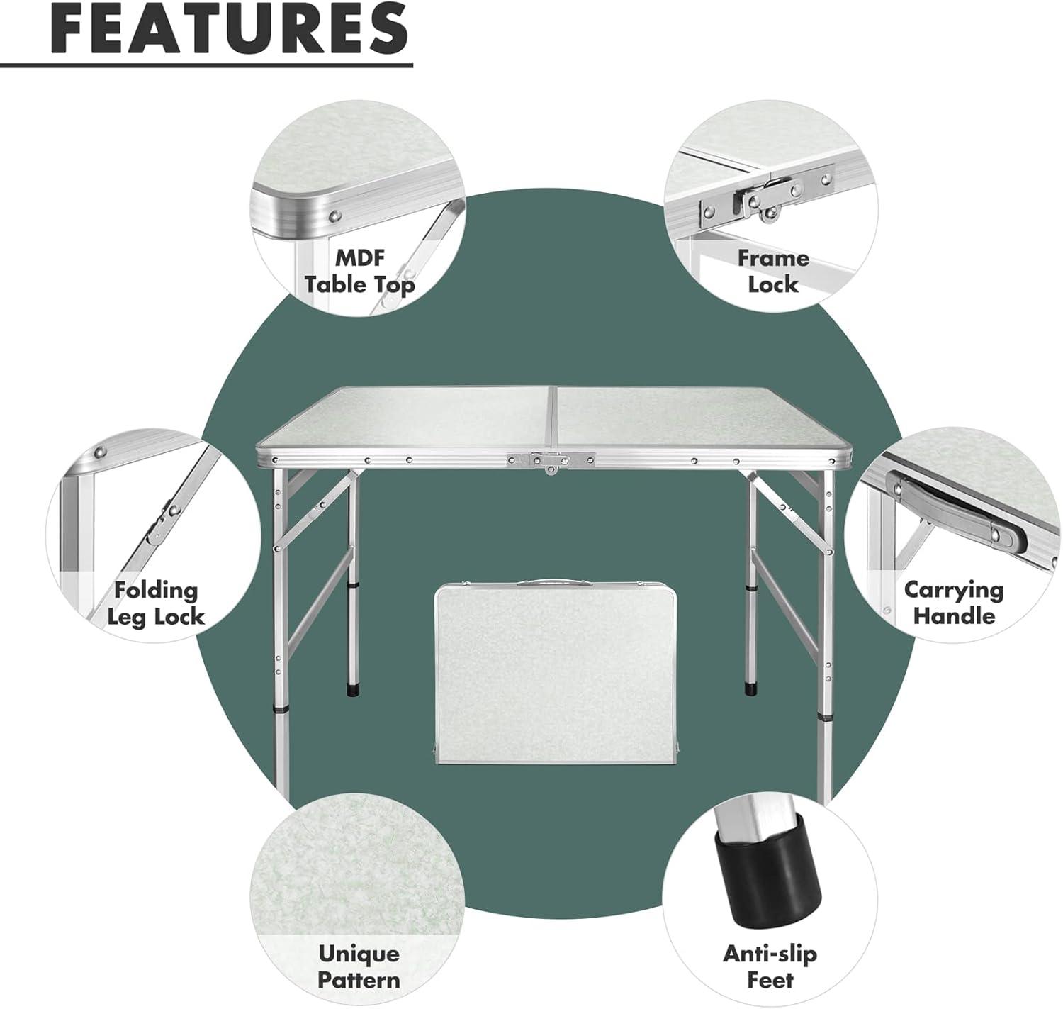 image:imageVILLEY Folding Camping Table 3ft Small Portable Lightweight Outdoor Table with Aluminum Adjustable Legs for Travel Picnic Cooking Beach3ft36L x 23W 2 Height 1627