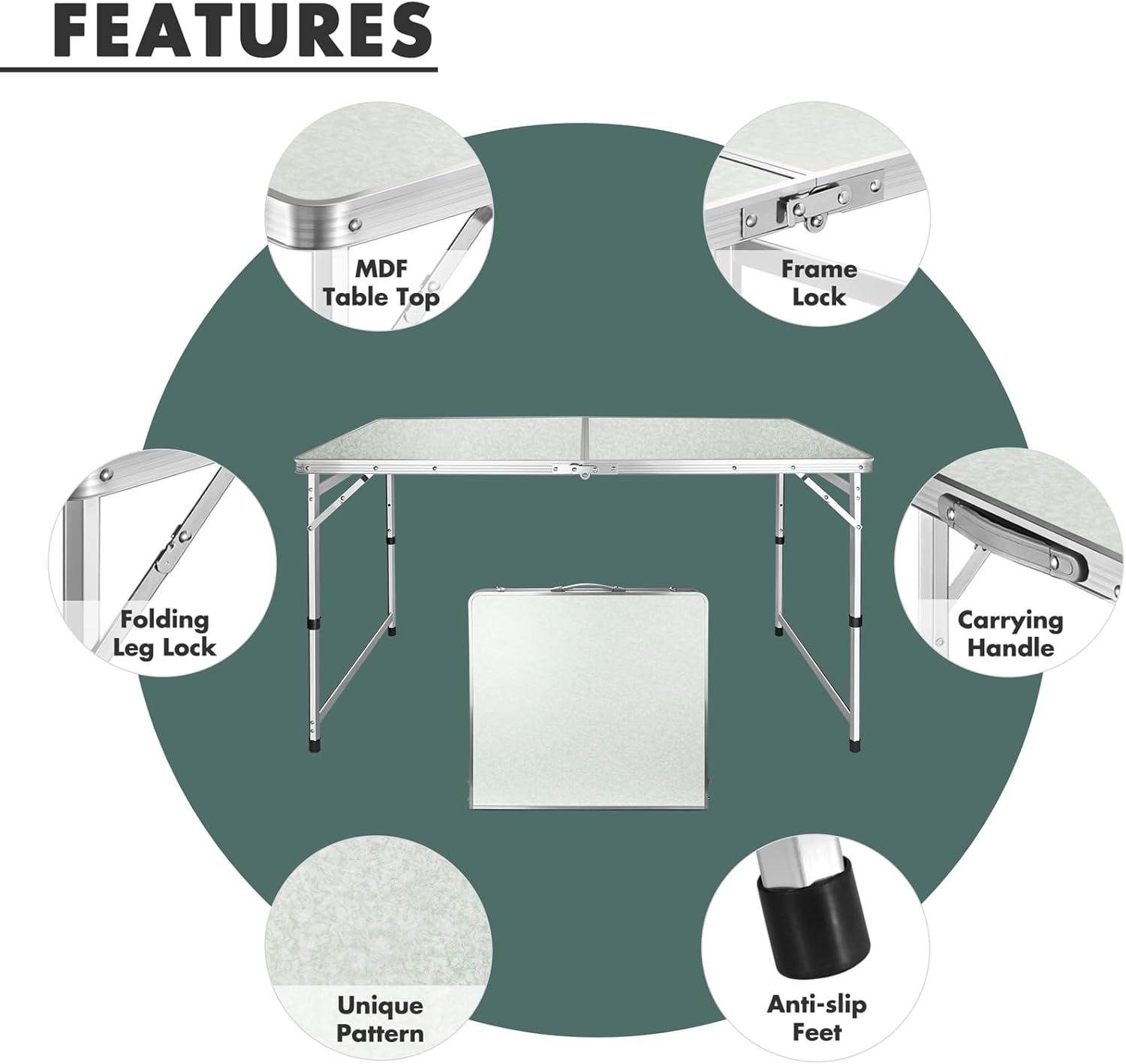 image:imageVILLEY Folding Camping Table 3ft Small Portable Lightweight Outdoor Table with Aluminum Adjustable Legs for Travel Picnic Cooking Beach4ft48L x 23W 3 Height 212427