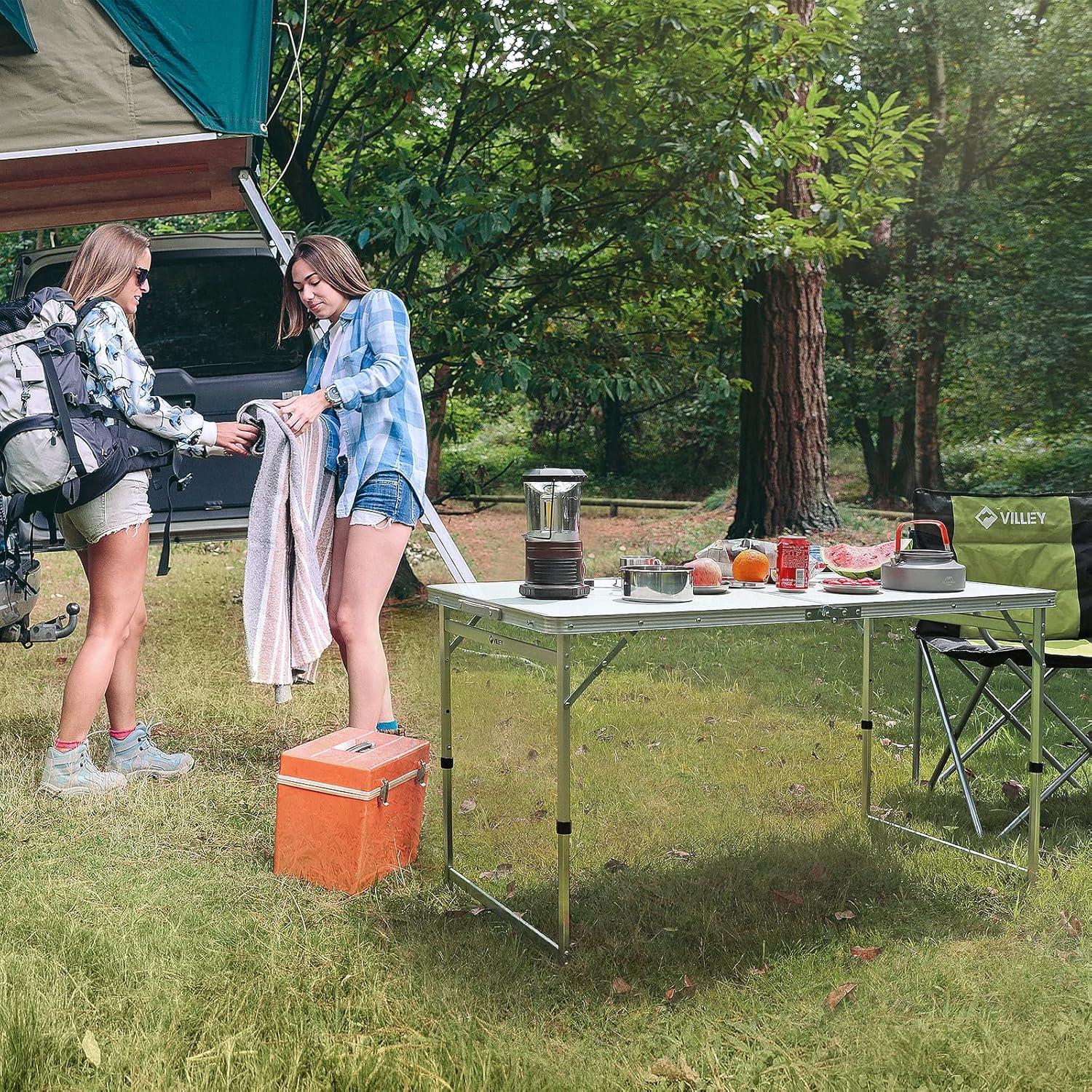 image:imageVILLEY Folding Camping Table 3ft Small Portable Lightweight Outdoor Table with Aluminum Adjustable Legs for Travel Picnic Cooking Beach4ft48L x 23W 3 Height 212427