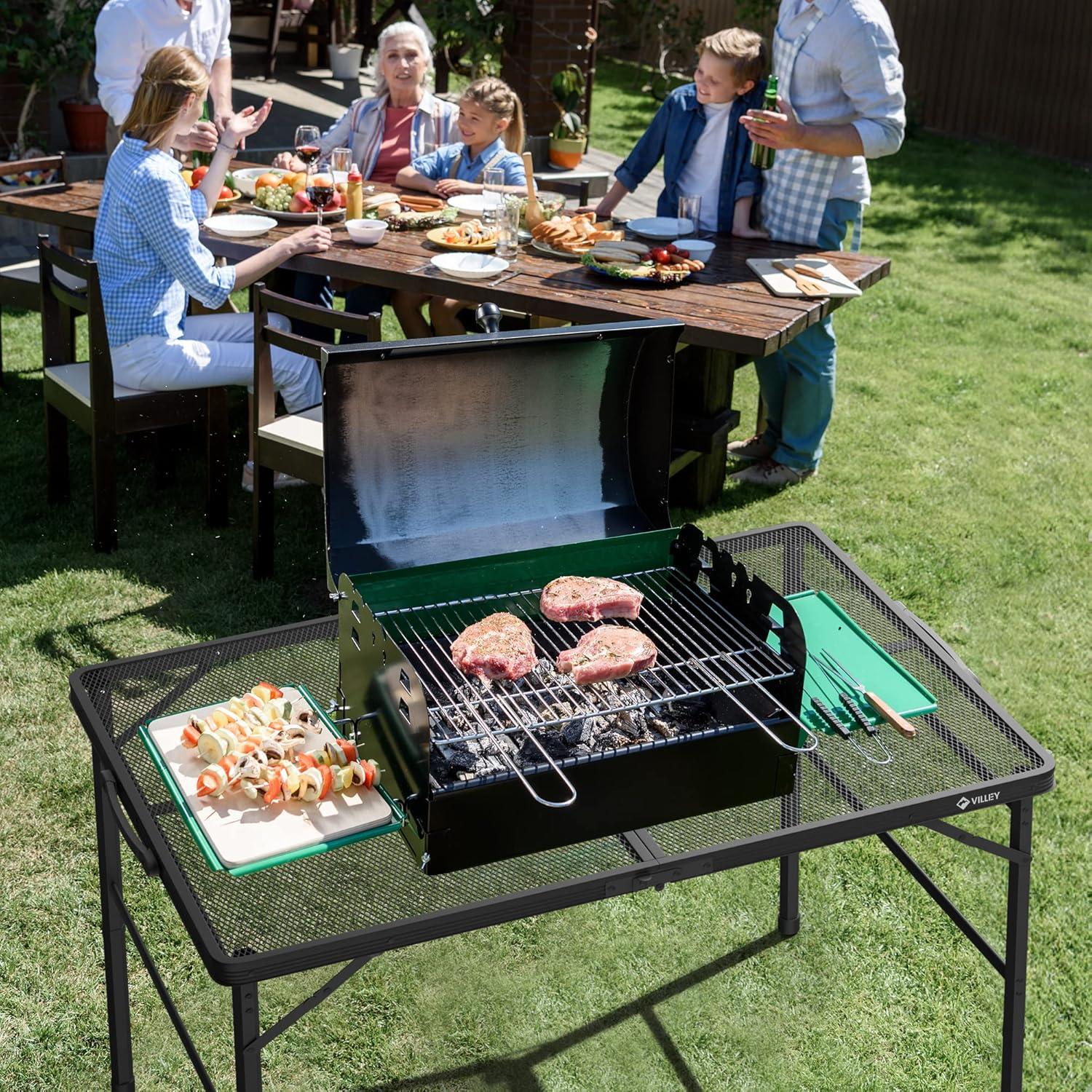image:imageVILLEY Grill Table 3ft Folding Camping Table with Aluminum Adjustable Legs Portable Lightweight Camp Table for Beach Picnics and Outdoor CookingBlack