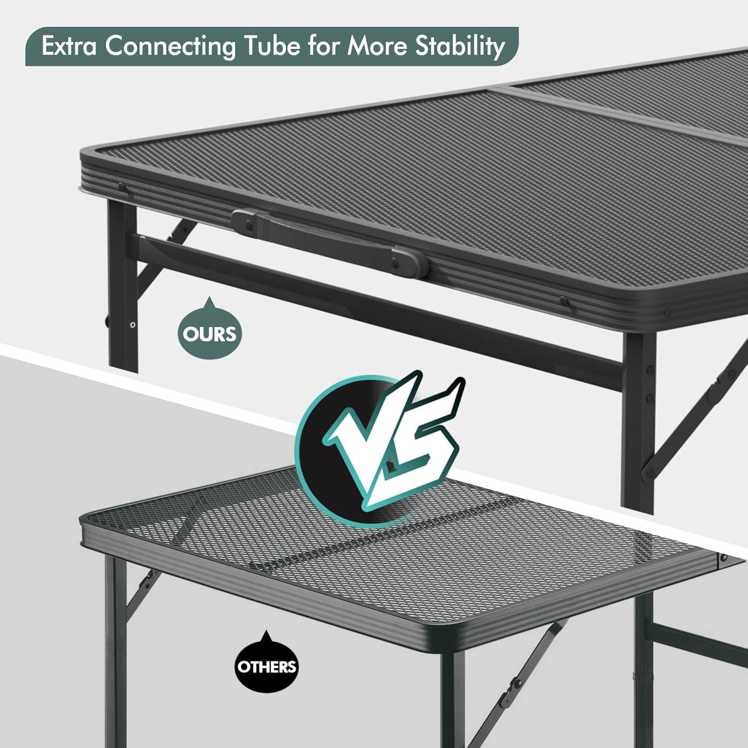 image:imageVILLEY Grill Table 3ft Folding Camping Table with Aluminum Adjustable Legs Portable Lightweight Camp Table for Beach Picnics and Outdoor CookingBlack