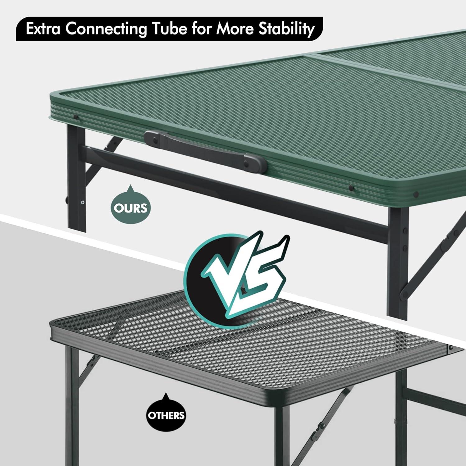 image:imageVILLEY Grill Table 3ft Folding Camping Table with Aluminum Adjustable Legs Portable Lightweight Camp Table for Beach Picnics and Outdoor CookingGreen
