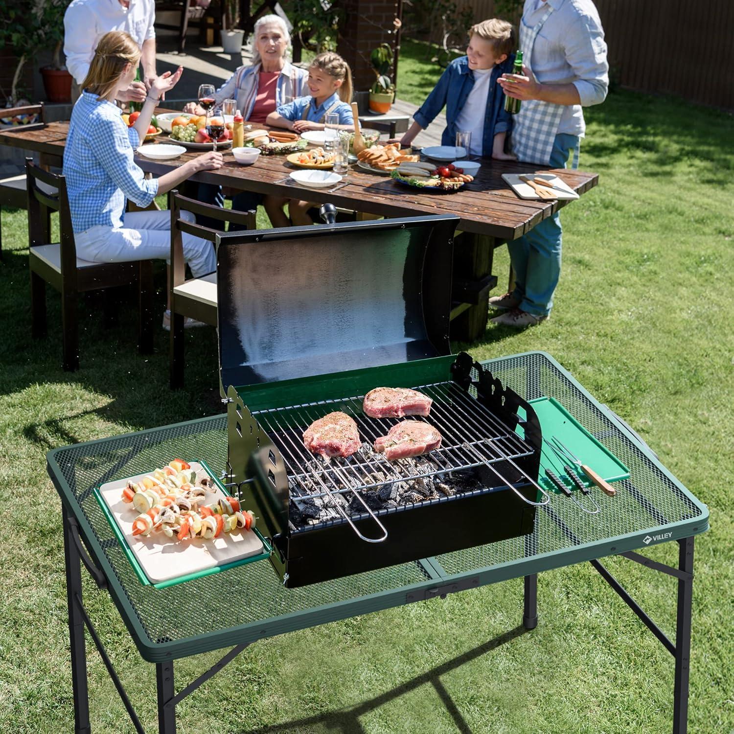 image:imageVILLEY Grill Table 3ft Folding Camping Table with Aluminum Adjustable Legs Portable Lightweight Camp Table for Beach Picnics and Outdoor CookingGreen