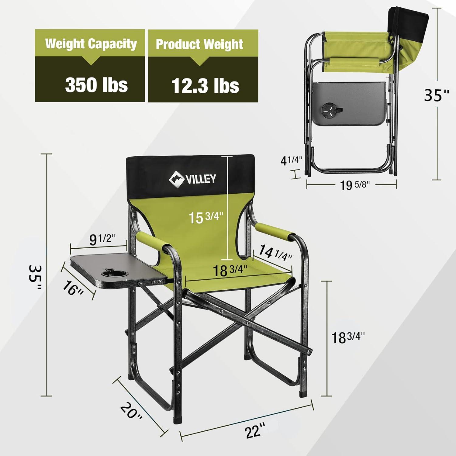 image:imageVILLEY Heavy Duty Directors Chair Folding Camping Chairs Portable Foldable Chair for Camp Tailgating Lawn Picnic Fishing Beach Supports 350 LBS GreenGreen