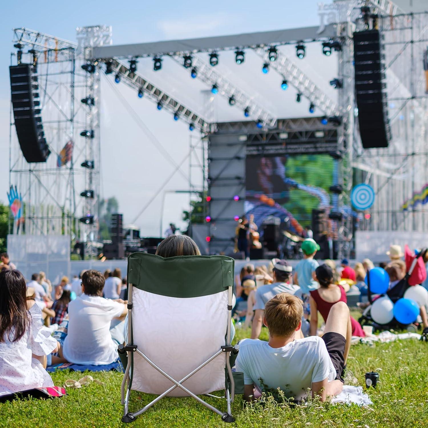 image:imageVILLEY Low Beach Chairs for Adults 2 Pack High Back Folding Beach Chairs Lightweight and Portable for Outdoor Beach Camping Lawn Music Festival with Cup Holder and Carry BagBlue StripesVintage Green Leaves