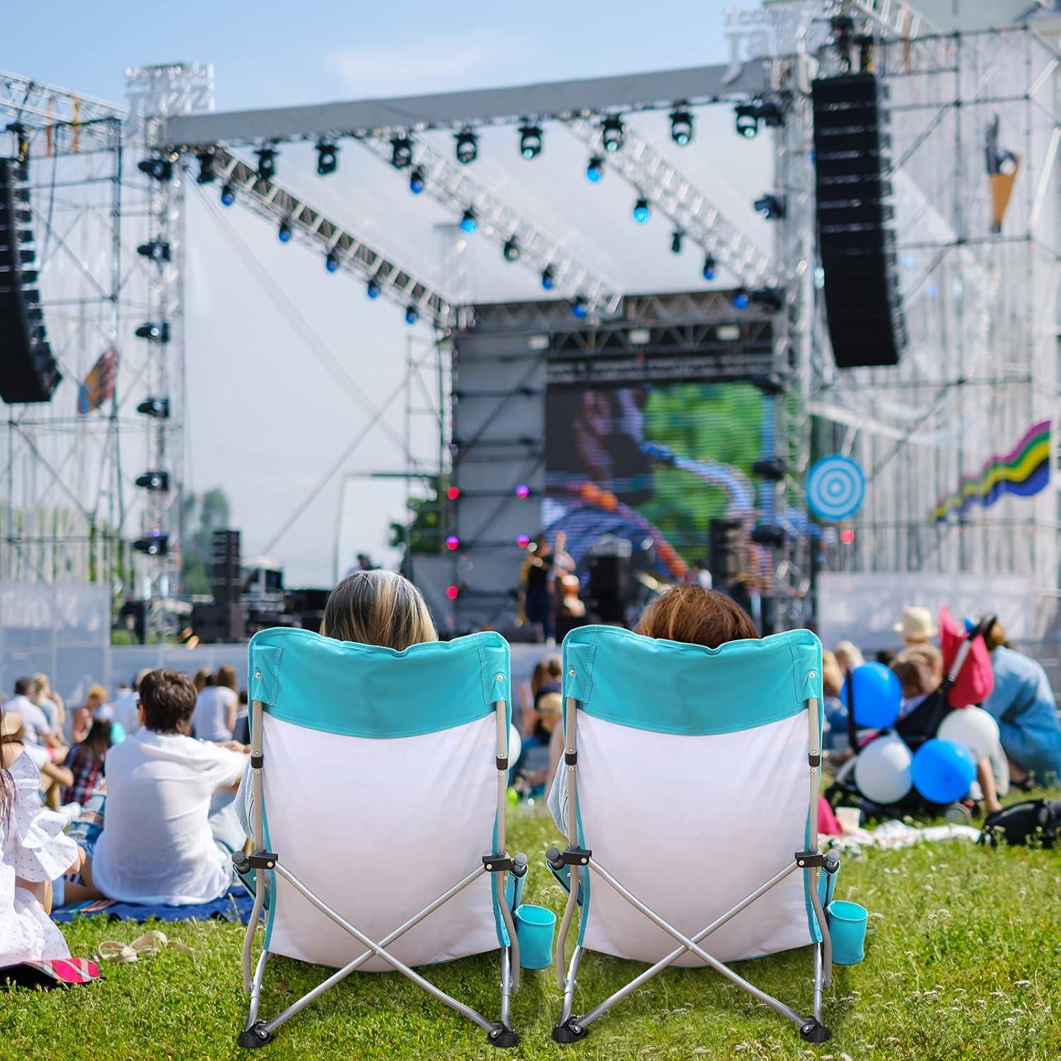 image:imageVILLEY Low Beach Chairs for Adults 2 Pack High Back Folding Beach Chairs Lightweight and Portable for Outdoor Beach Camping Lawn Music Festival with Cup Holder and Carry BagBlue StripesBlue Stripes