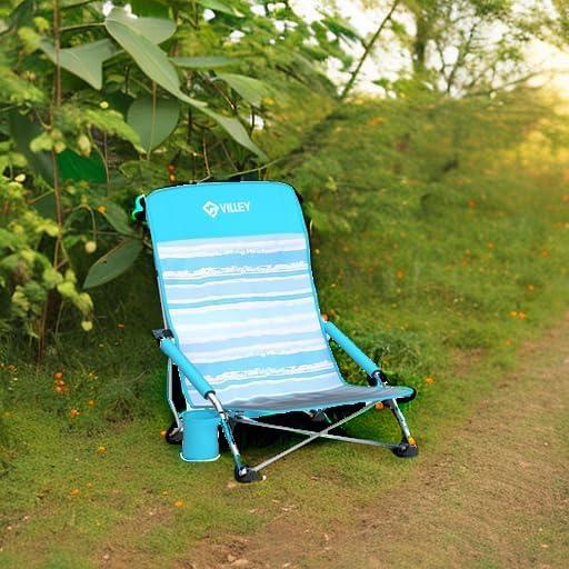 image:imageVILLEY Low Beach Chairs for Adults 2 Pack High Back Folding Beach Chairs Lightweight and Portable for Outdoor Beach Camping Lawn Music Festival with Cup Holder and Carry BagBlue StripesBlue Stripes