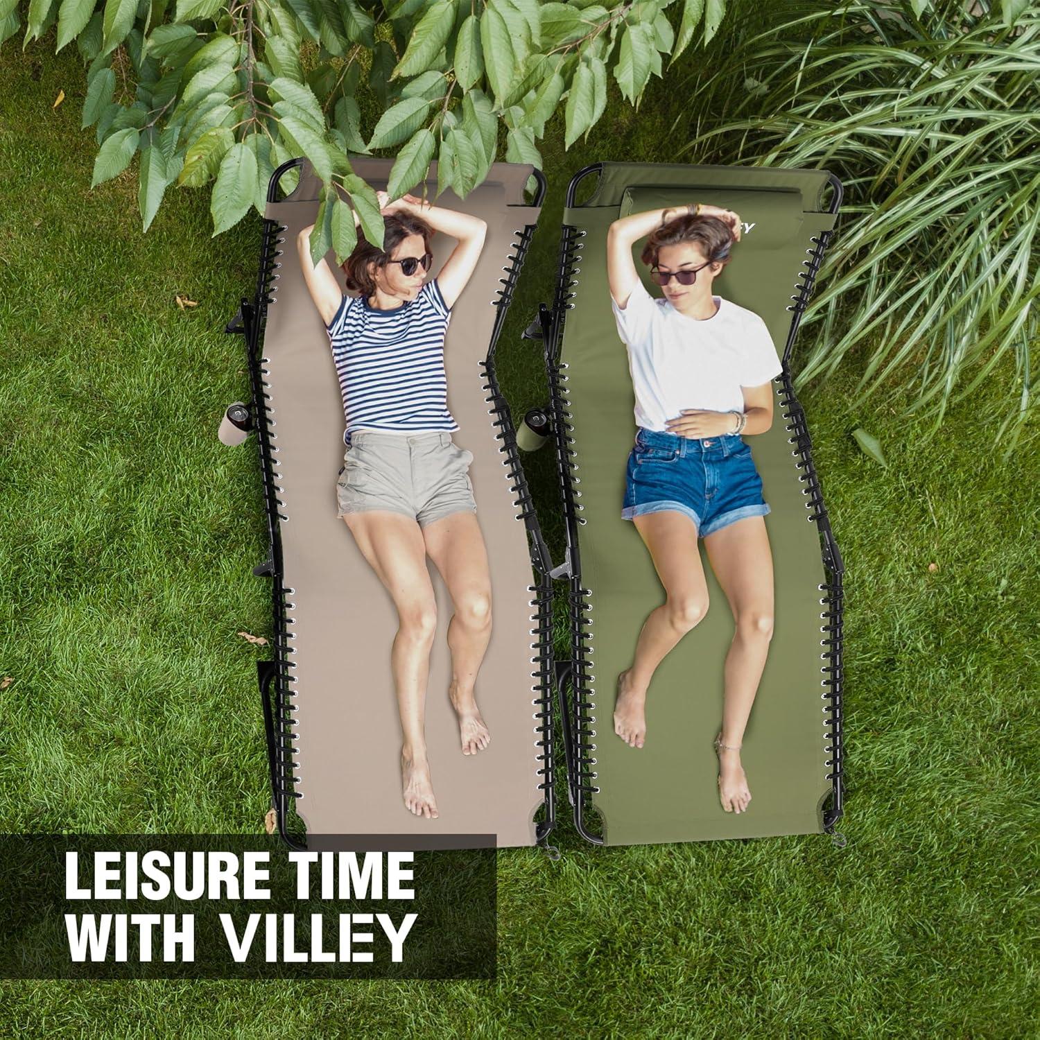 image:imageVILLEY Oversize Chaise Lounge Outdoor HeavyDuty Folding Lounge Chair for Outside Portable Trifold Beach Lounger with 5 Adjustable Positions for Outdoor Patio Beach Lawn Backyard Camping Oliver
