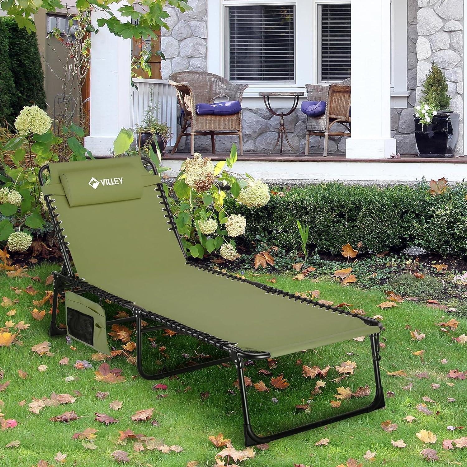 image:imageVILLEY Oversize Chaise Lounge Outdoor HeavyDuty Folding Lounge Chair for Outside Portable Trifold Beach Lounger with 5 Adjustable Positions for Outdoor Patio Beach Lawn Backyard Camping Oliver