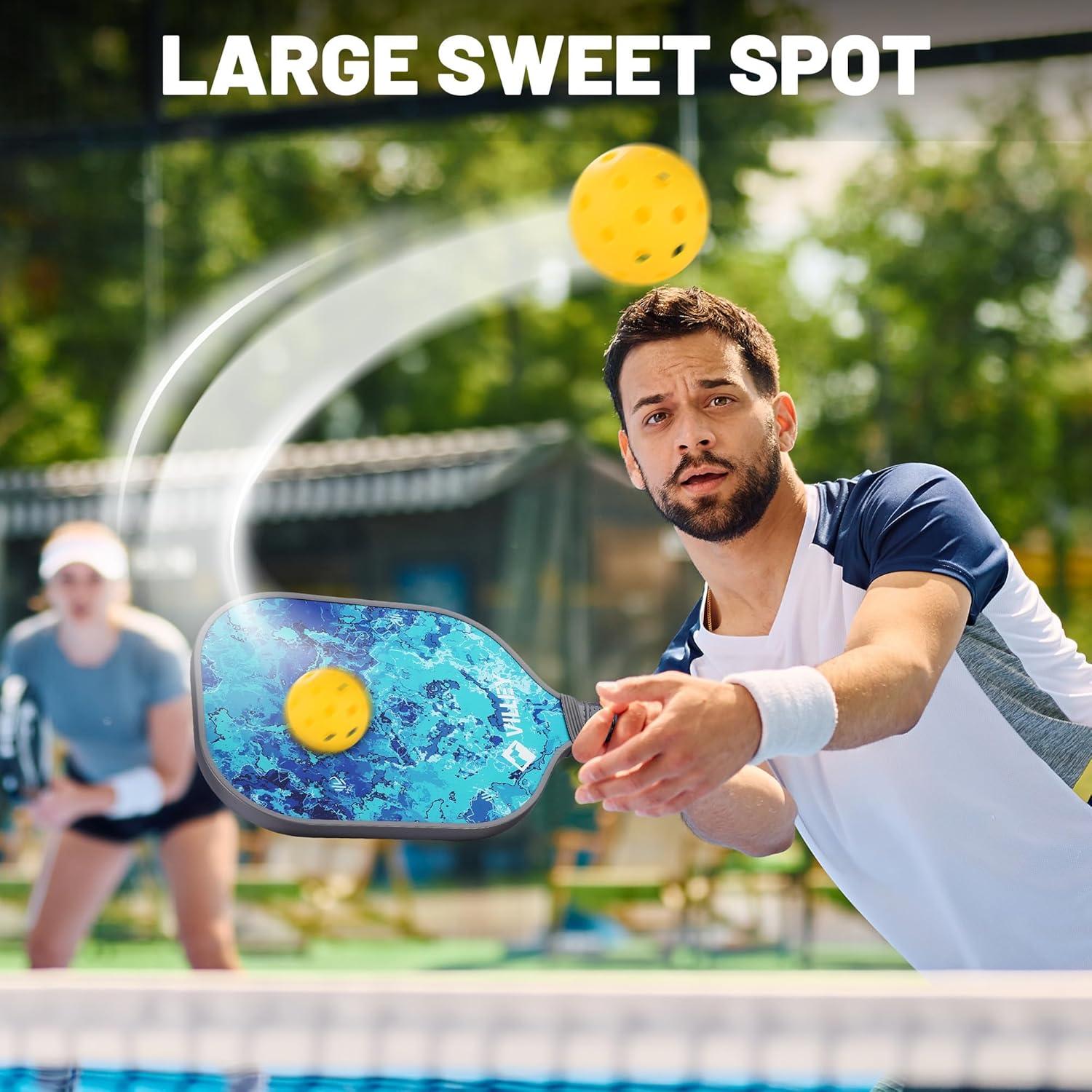image:imageVILLEY Pickleball Paddles Set of 2 Fiberglass Surface Pickleball Set with 4 Pickleball Balls and Pickleball Bag for Men Women Kids Adults