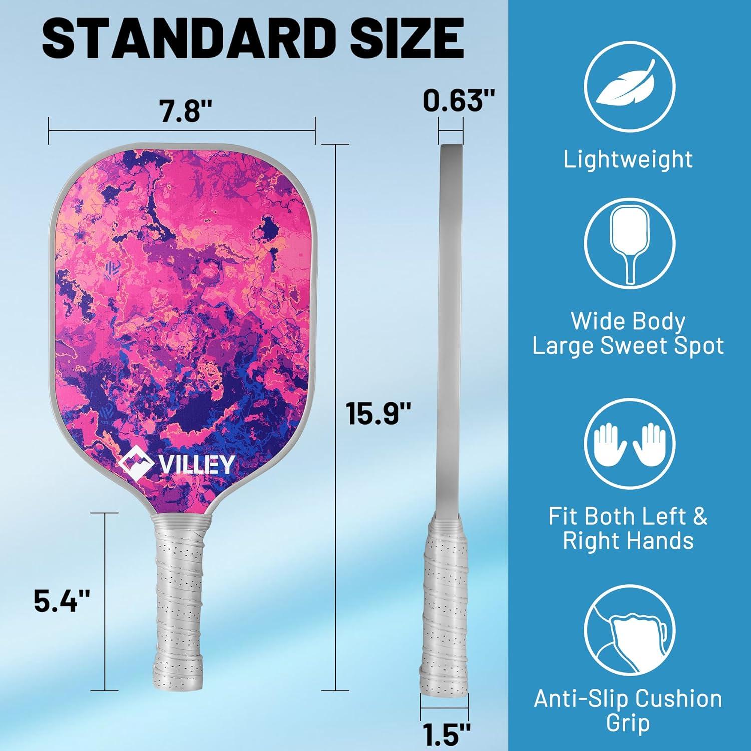 image:imageVILLEY Pickleball Paddles Set of 2 Fiberglass Surface Pickleball Set with 4 Pickleball Balls and Pickleball Bag for Men Women Kids Adults