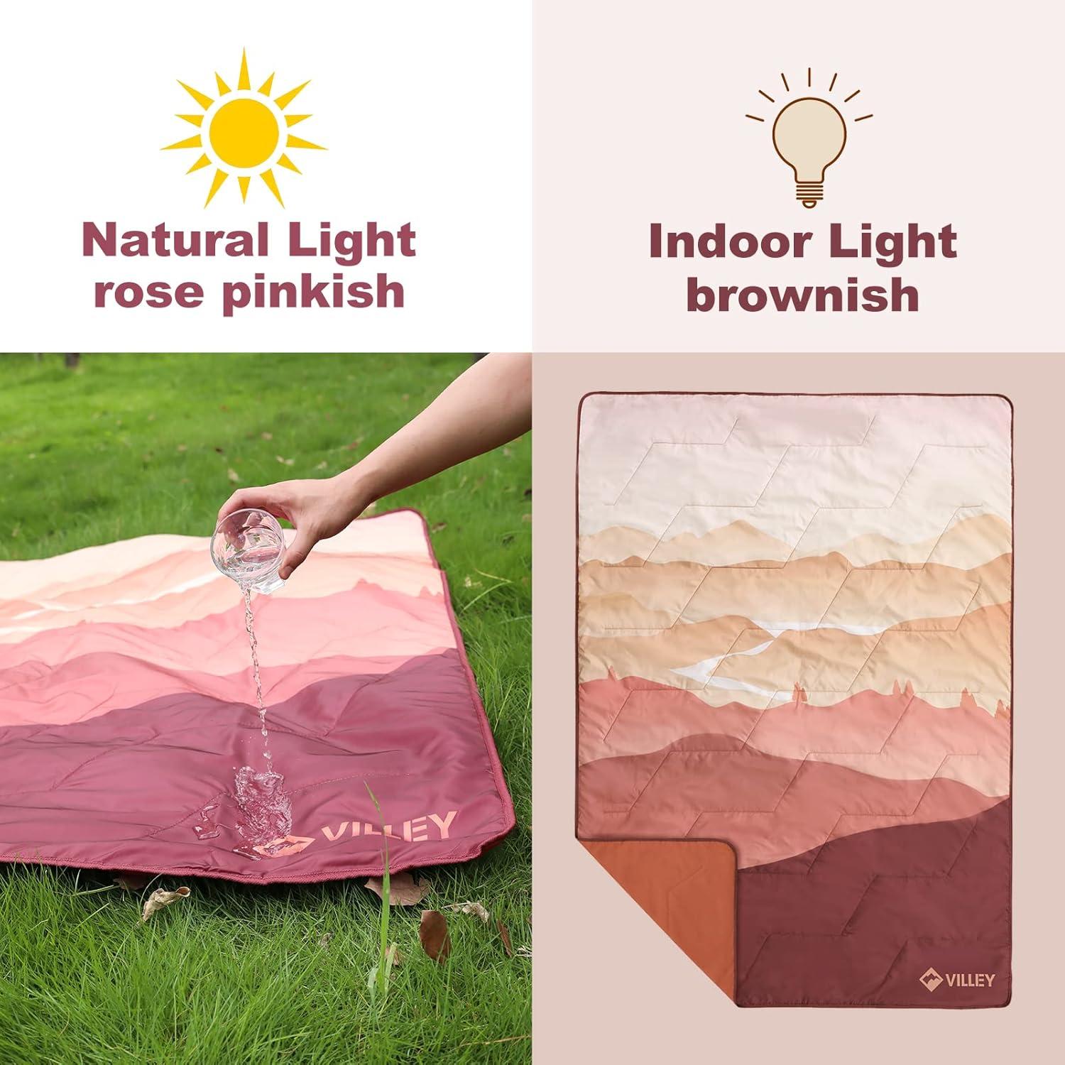 image:imageVILLEY Picnic Blanket 3Layer Camping Blanket 52x75 Machine Washable Water Repellent and Sandproof Packable and Portable for Camping Travel Park Beach and Indoor UseBrown