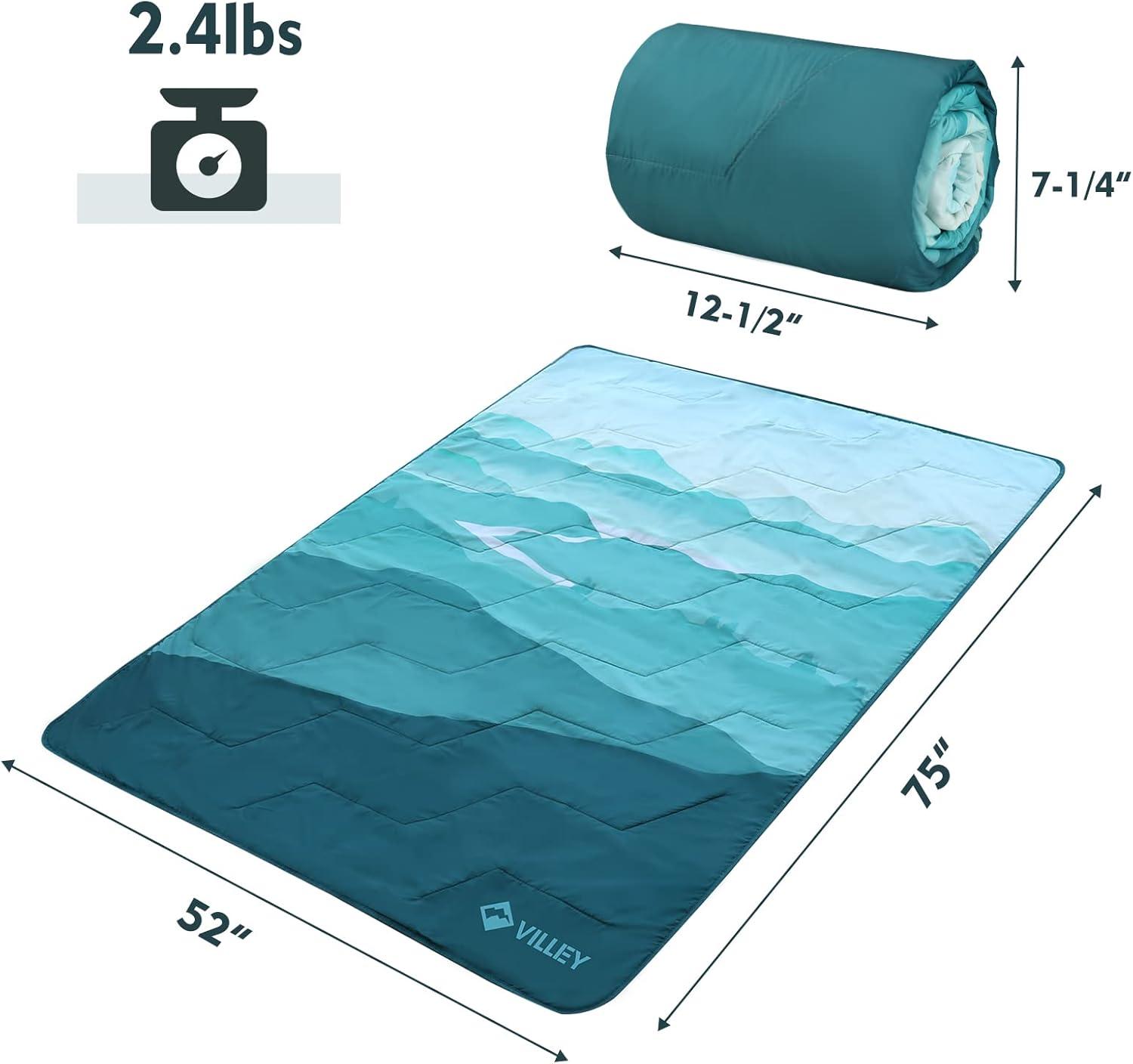 image:imageVILLEY Picnic Blanket 3Layer Camping Blanket 52x75 Machine Washable Water Repellent and Sandproof Packable and Portable for Camping Travel Park Beach and Indoor UseTeal