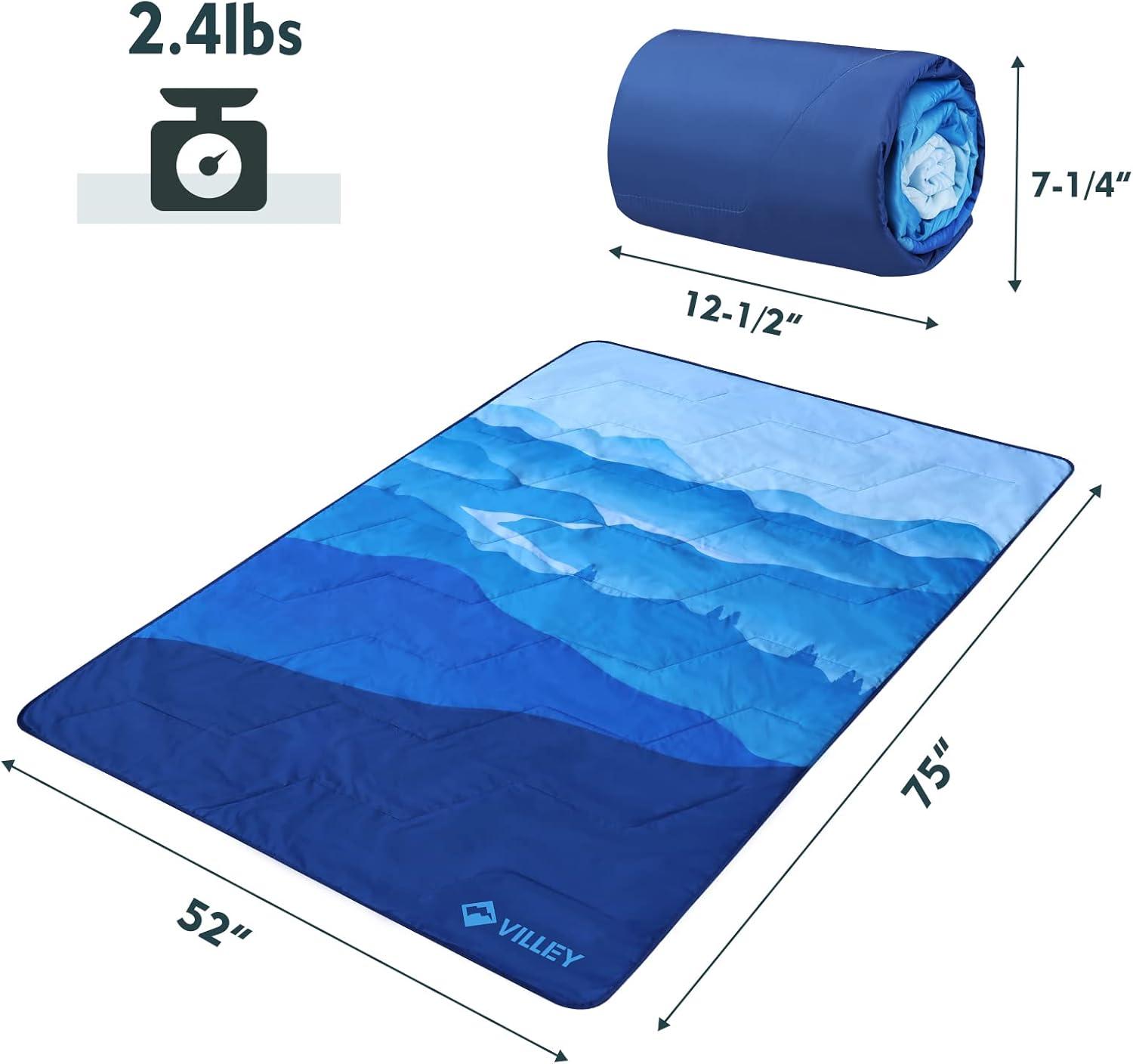 image:imageVILLEY Picnic Blanket 3Layer Camping Blanket 52x75 Machine Washable Water Repellent and Sandproof Packable and Portable for Camping Travel Park Beach and Indoor UseBlue