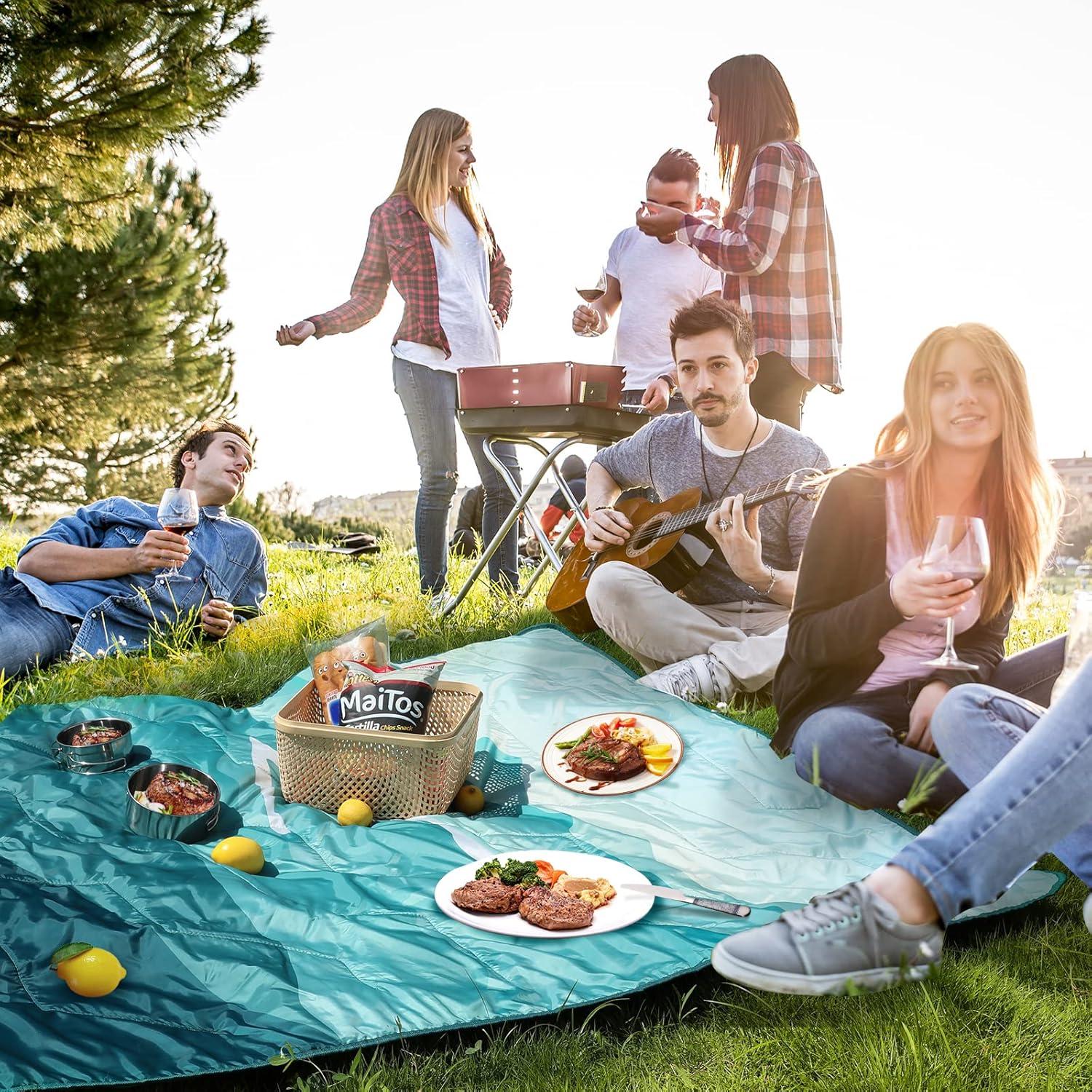 image:imageVILLEY Picnic Blanket 3Layer Camping Blanket 52x75 Machine Washable Water Repellent and Sandproof Packable and Portable for Camping Travel Park Beach and Indoor UseTeal