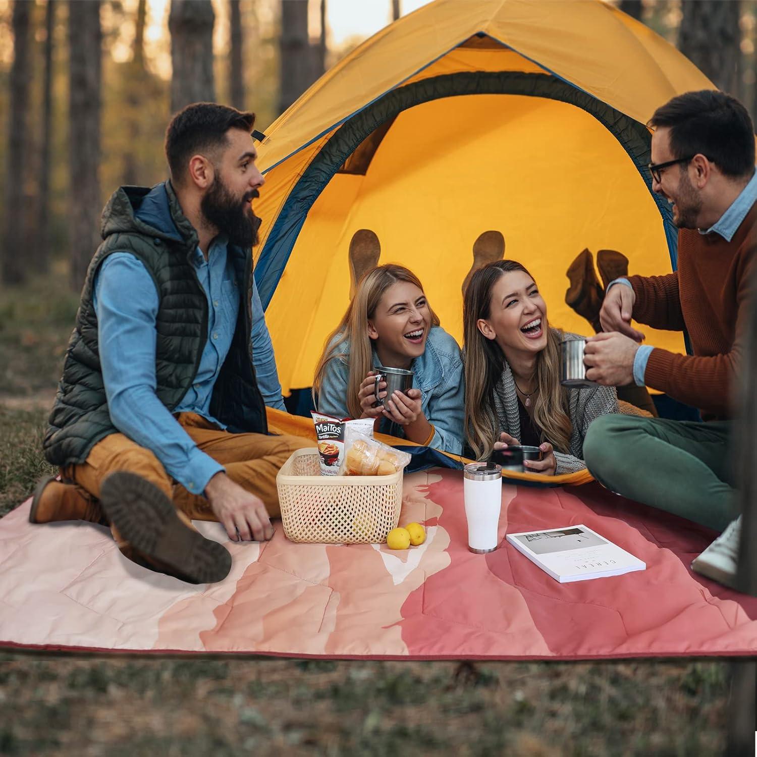 image:imageVILLEY Picnic Blanket 3Layer Camping Blanket 52x75 Machine Washable Water Repellent and Sandproof Packable and Portable for Camping Travel Park Beach and Indoor UseBrown
