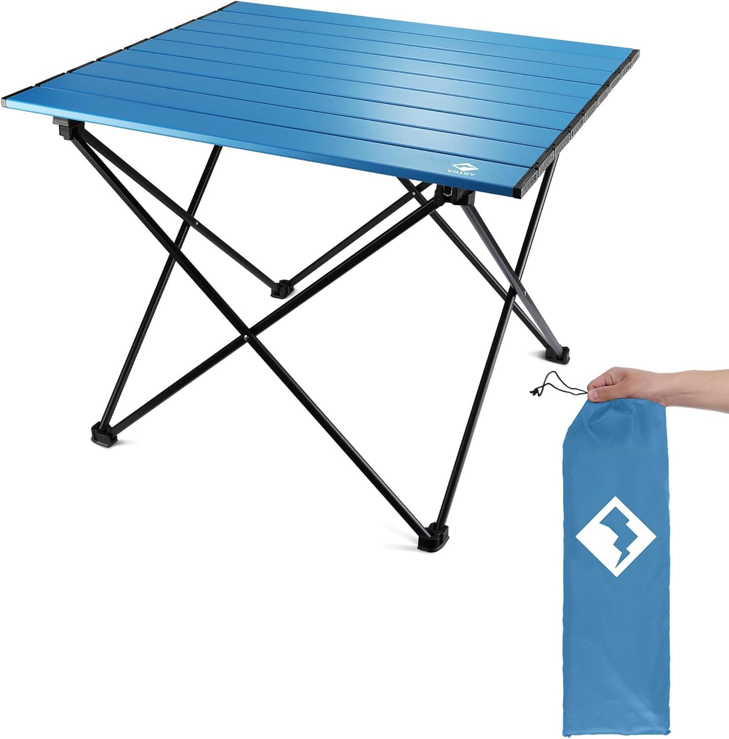 image:imageVILLEY Portable Camping Side Table Ultralight Aluminum Folding Beach Table with Carry Bag for Outdoor Cooking Picnic Camp Boat TravelBlue