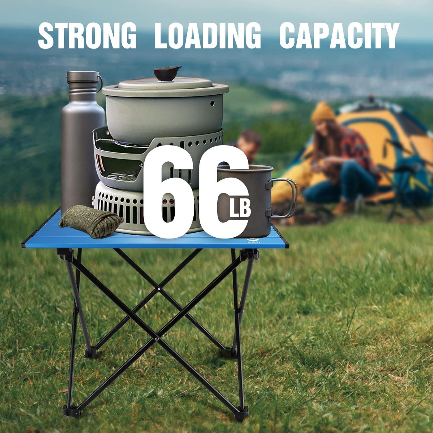 image:imageVILLEY Portable Camping Side Table Ultralight Aluminum Folding Beach Table with Carry Bag for Outdoor Cooking Picnic Camp Boat TravelBlue