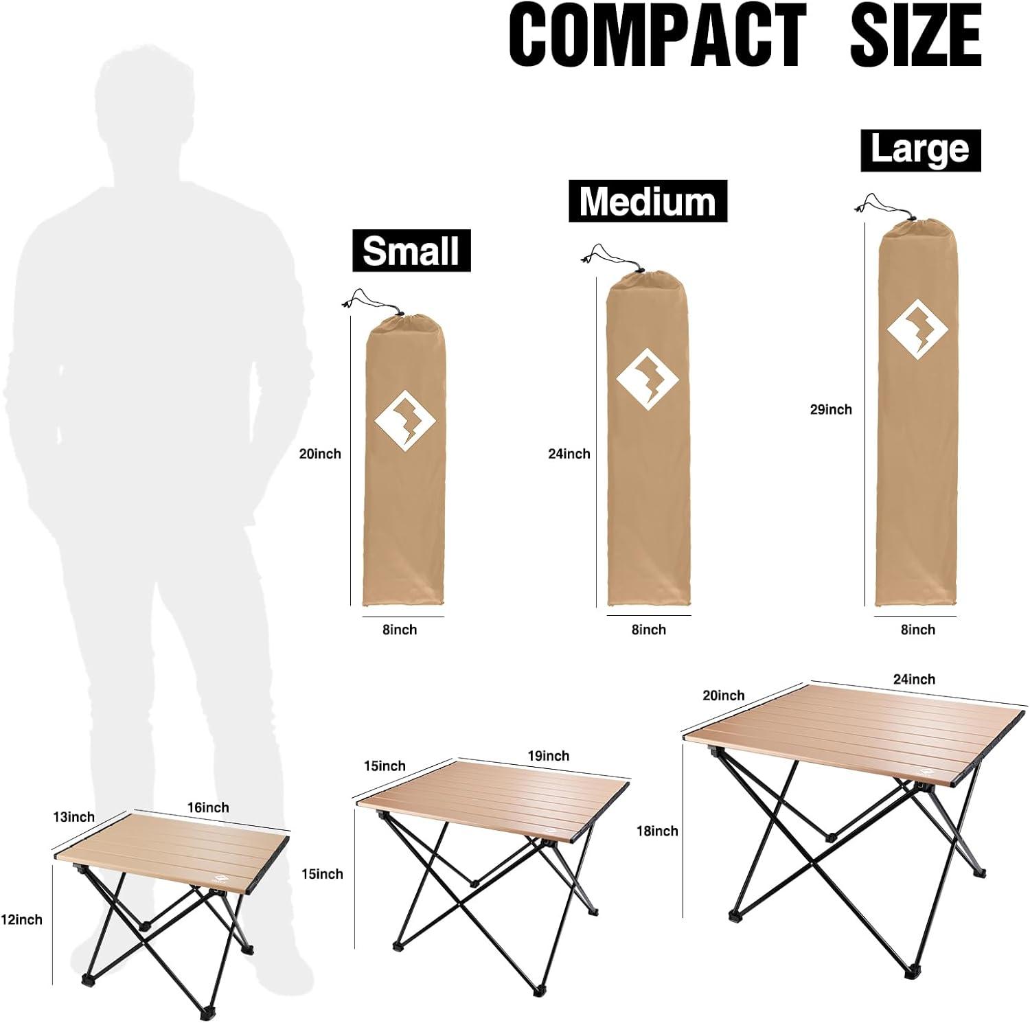image:imageVILLEY Portable Camping Side Table Ultralight Aluminum Folding Beach Table with Carry Bag for Outdoor Cooking Picnic Camp Boat TravelGold