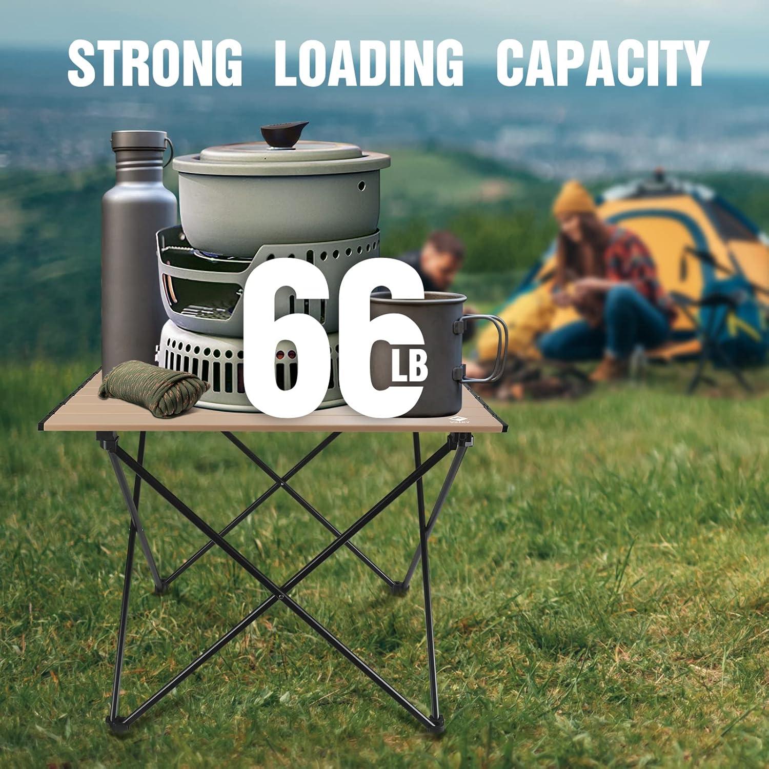 image:imageVILLEY Portable Camping Side Table Ultralight Aluminum Folding Beach Table with Carry Bag for Outdoor Cooking Picnic Camp Boat TravelGold