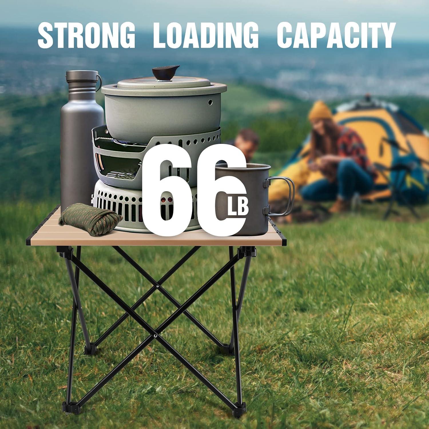 image:imageVILLEY Portable Camping Side Table Ultralight Aluminum Folding Beach Table with Carry Bag for Outdoor Cooking Picnic Camp Boat TravelGold