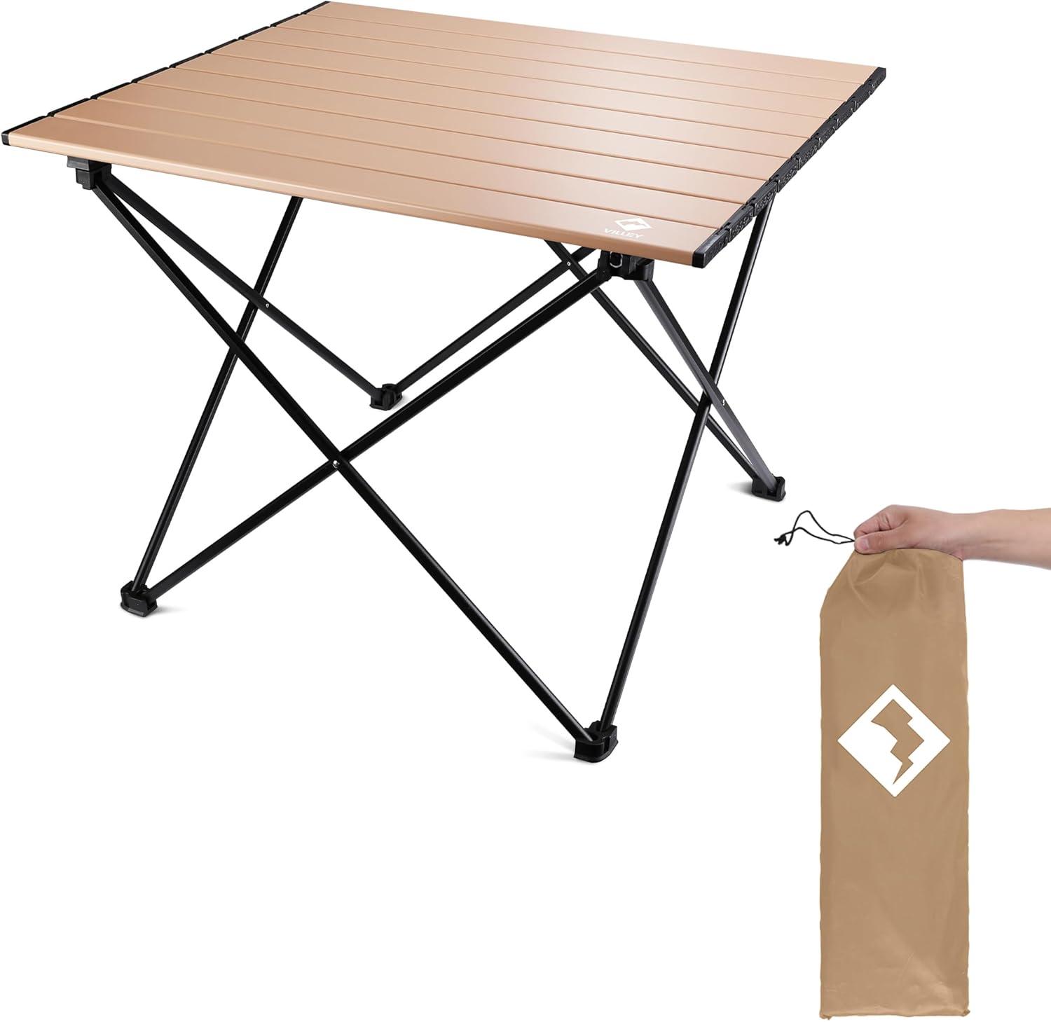 image:imageVILLEY Portable Camping Side Table Ultralight Aluminum Folding Beach Table with Carry Bag for Outdoor Cooking Picnic Camp Boat TravelGold