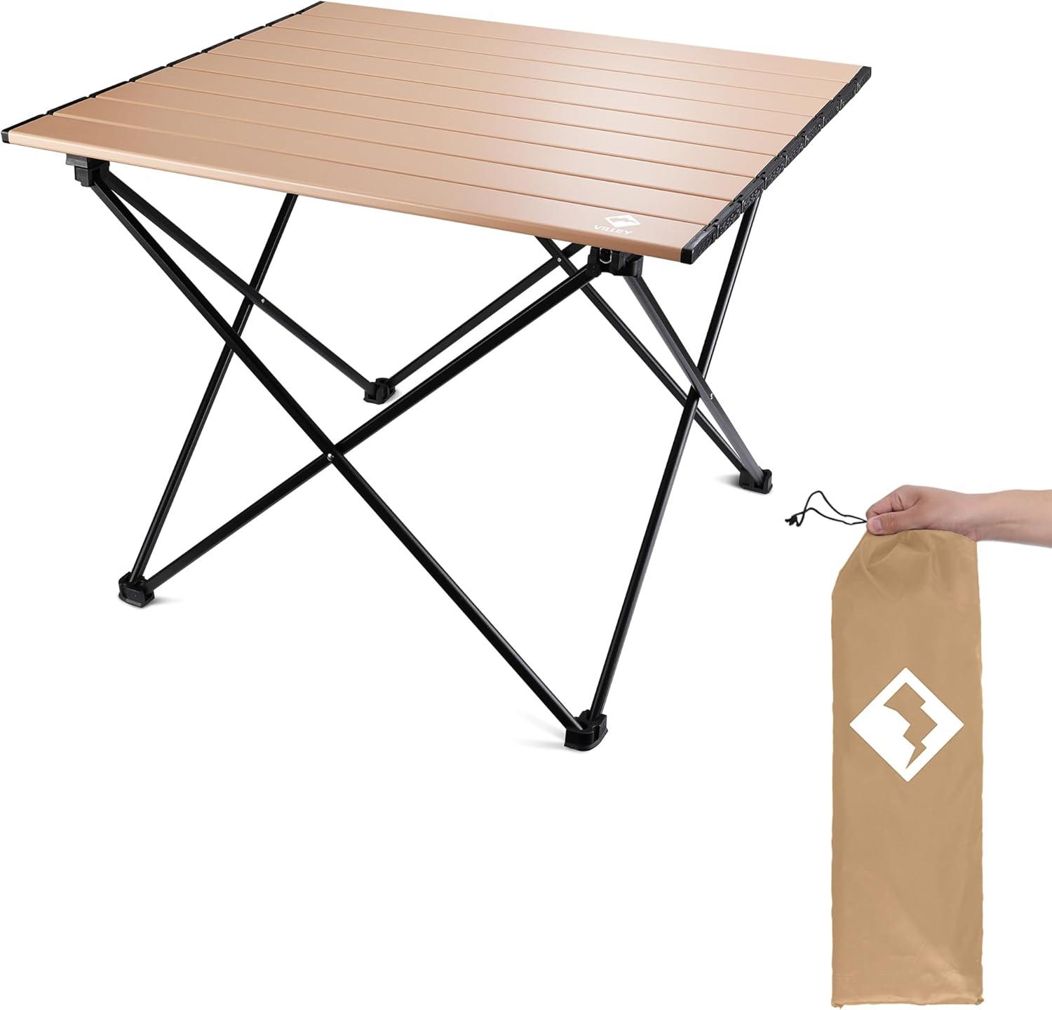 image:imageVILLEY Portable Camping Side Table Ultralight Aluminum Folding Beach Table with Carry Bag for Outdoor Cooking Picnic Camp Boat TravelGold
